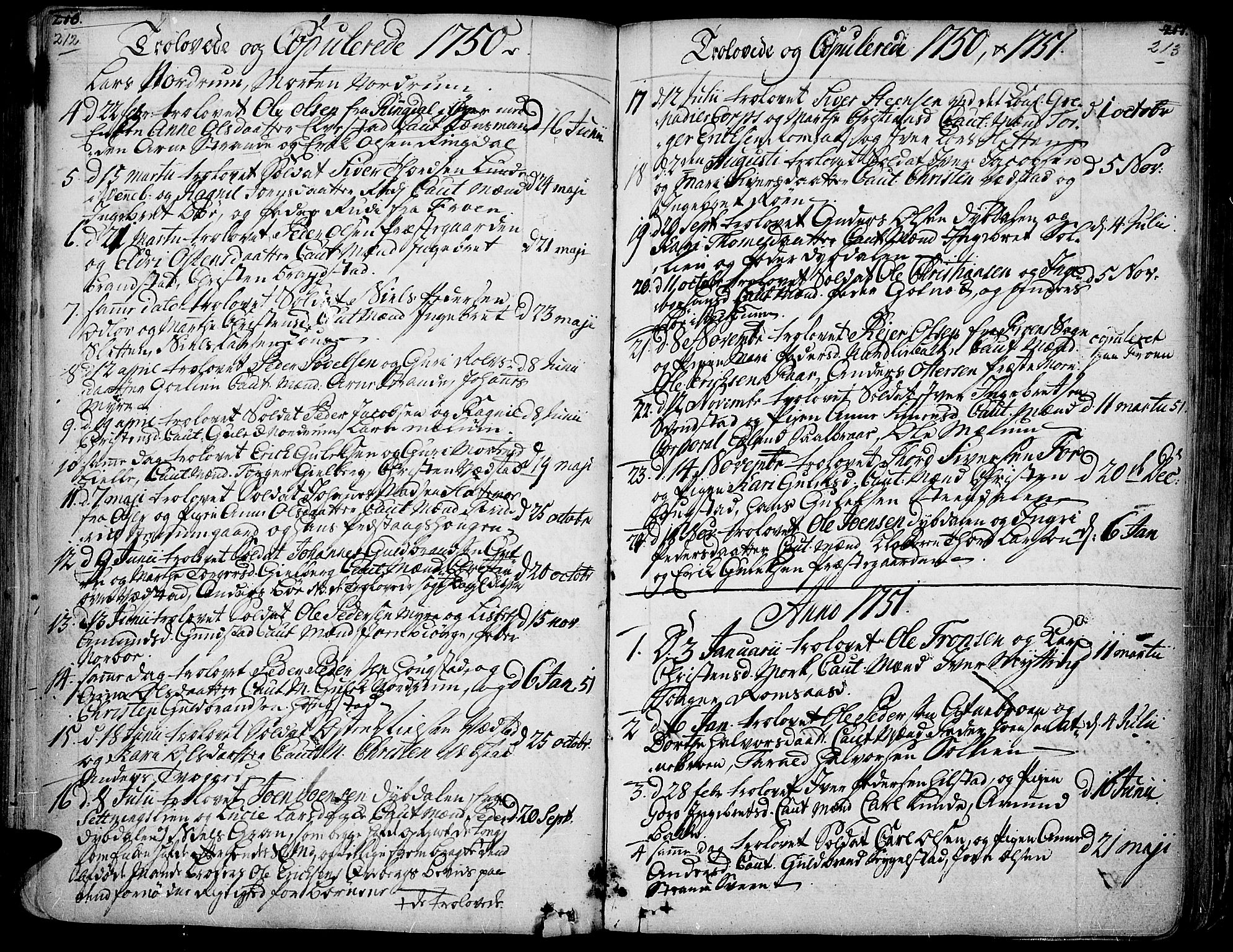 Ringebu prestekontor, AV/SAH-PREST-082/H/Ha/Haa/L0002: Parish register (official) no. 2, 1734-1780, p. 212-213