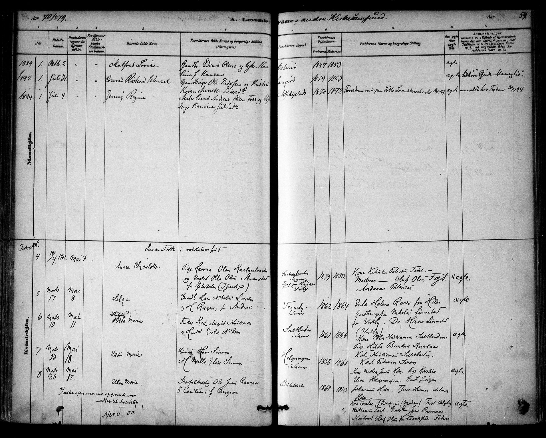 Vestby prestekontor Kirkebøker, SAO/A-10893/F/Fb/L0001: Parish register (official) no. II 1, 1878-1903, p. 59