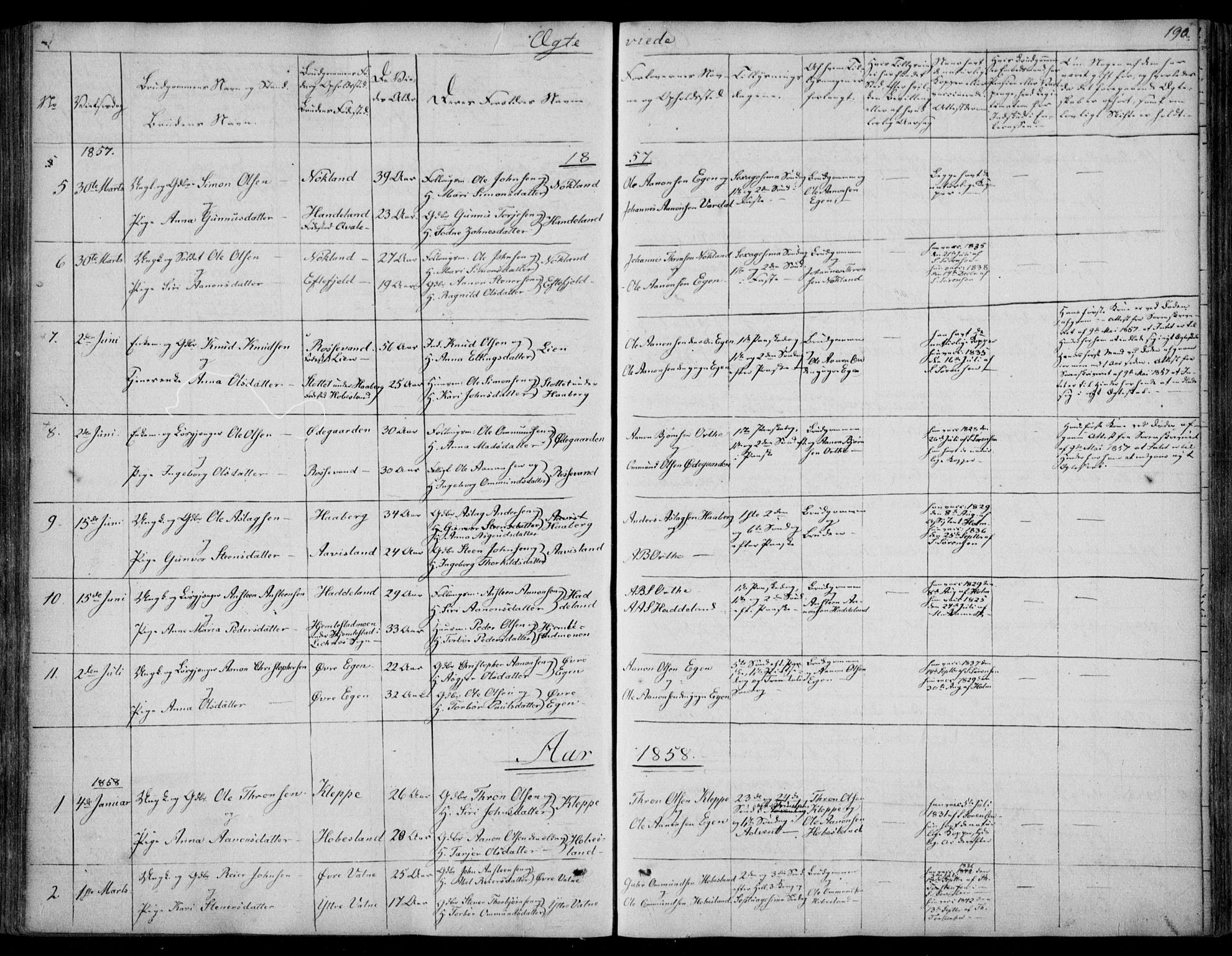 Hægebostad sokneprestkontor, AV/SAK-1111-0024/F/Fa/Fab/L0002: Parish register (official) no. A 2, 1836-1872, p. 190