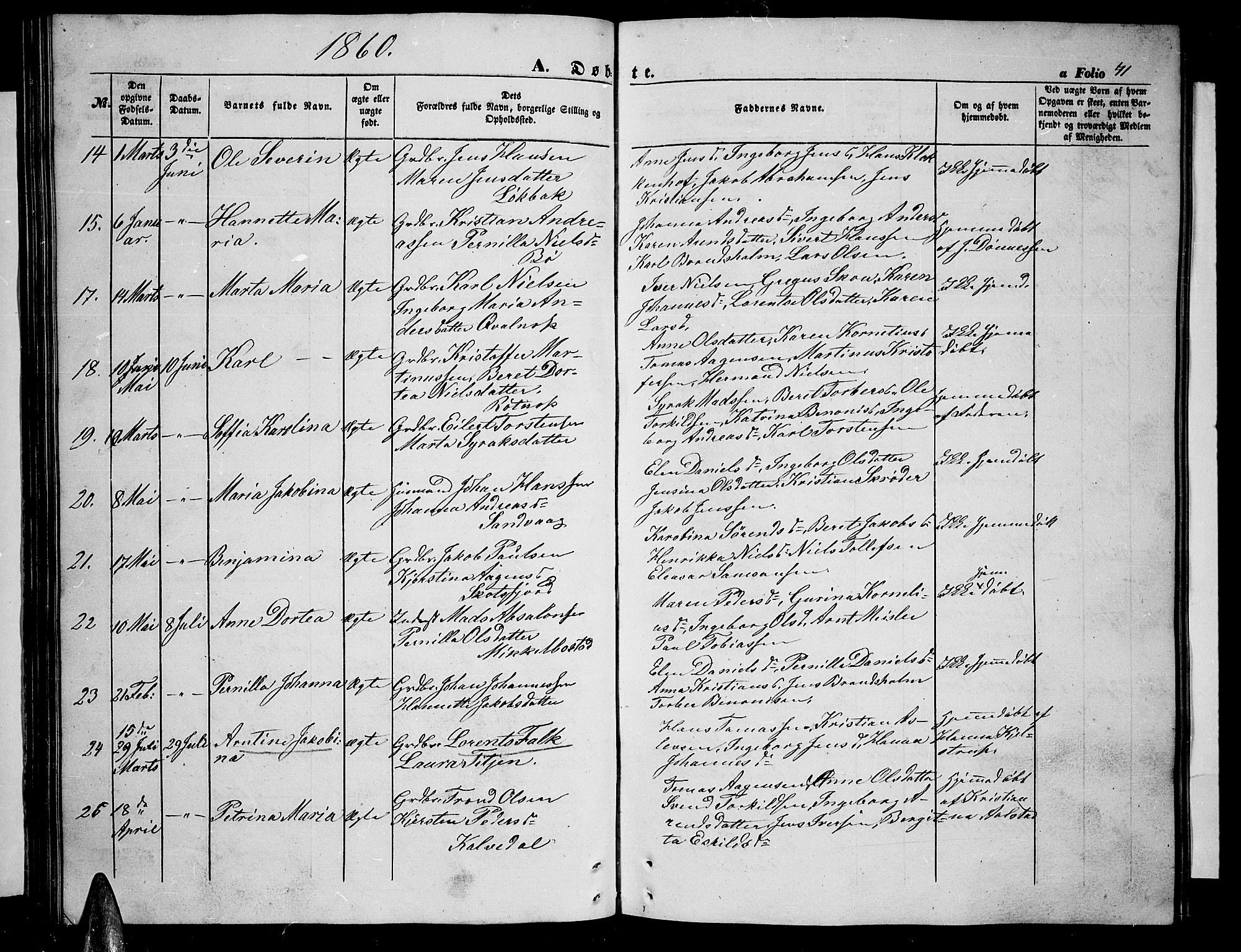 Ministerialprotokoller, klokkerbøker og fødselsregistre - Nordland, SAT/A-1459/855/L0814: Parish register (copy) no. 855C03, 1851-1864, p. 41