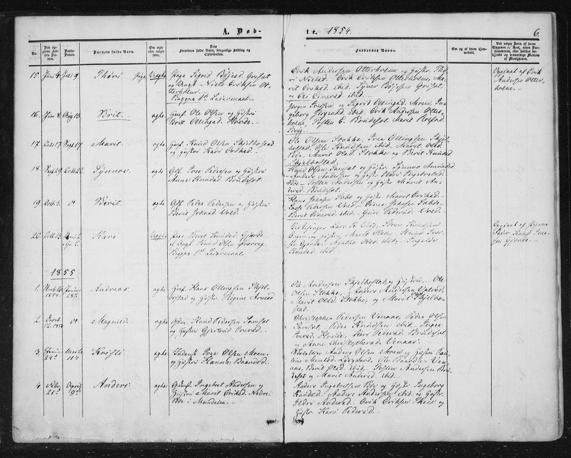 Ministerialprotokoller, klokkerbøker og fødselsregistre - Møre og Romsdal, AV/SAT-A-1454/543/L0562: Parish register (official) no. 543A02, 1854-1884, p. 6