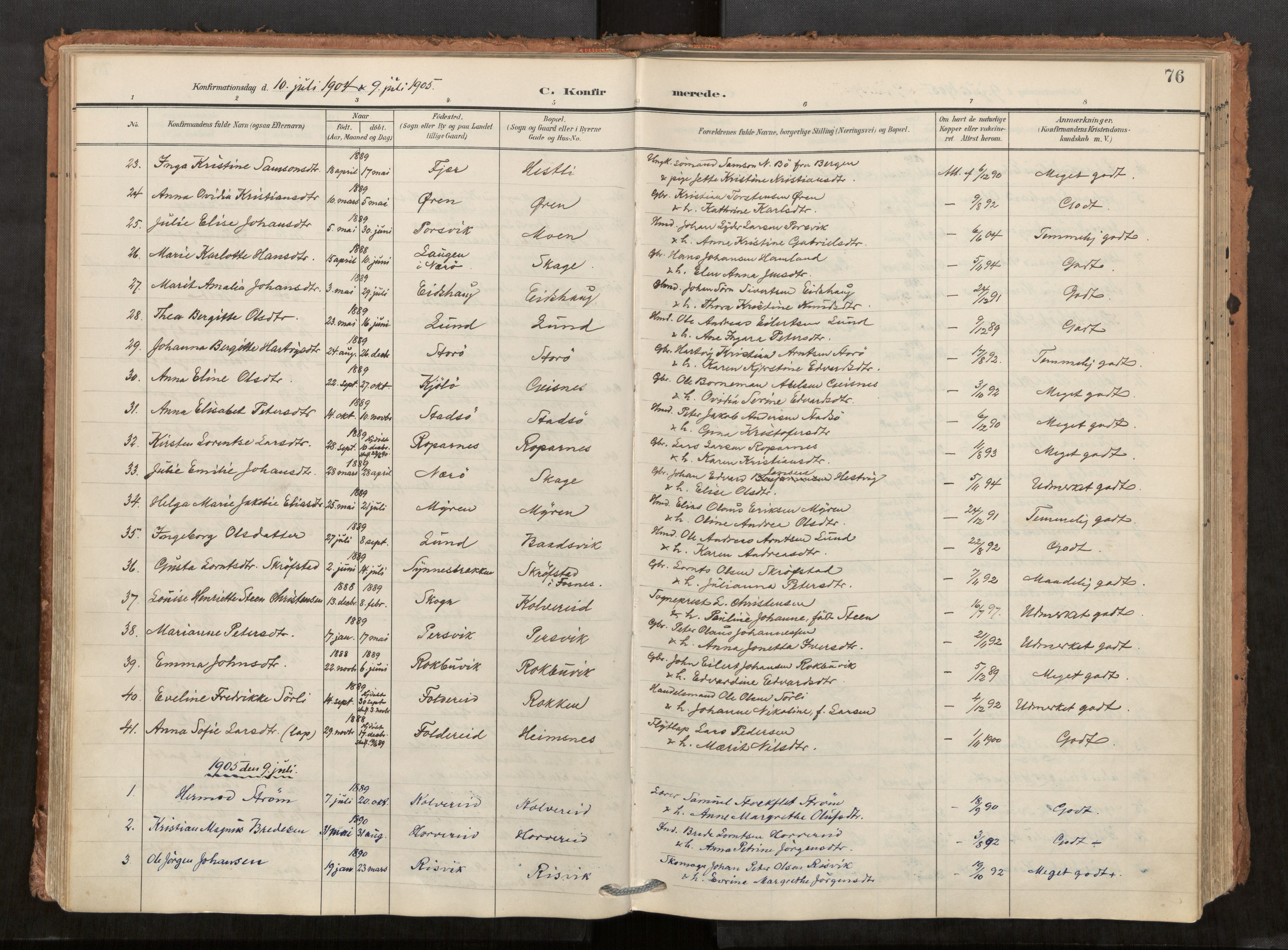 Kolvereid sokneprestkontor, SAT/A-1171/H/Ha/Haa/L0001: Parish register (official) no. 1, 1903-1922, p. 76