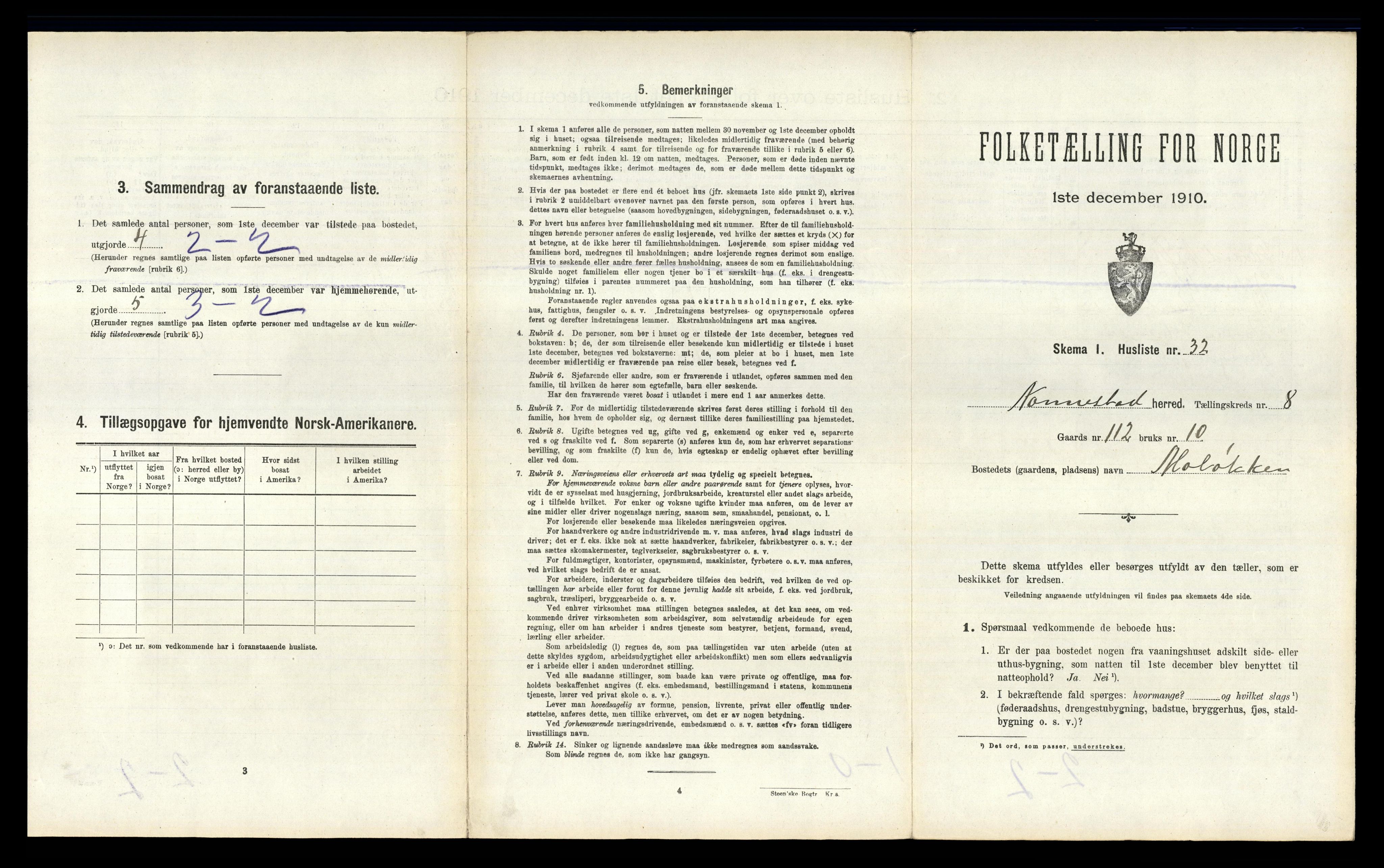 RA, 1910 census for Nannestad, 1910, p. 1065