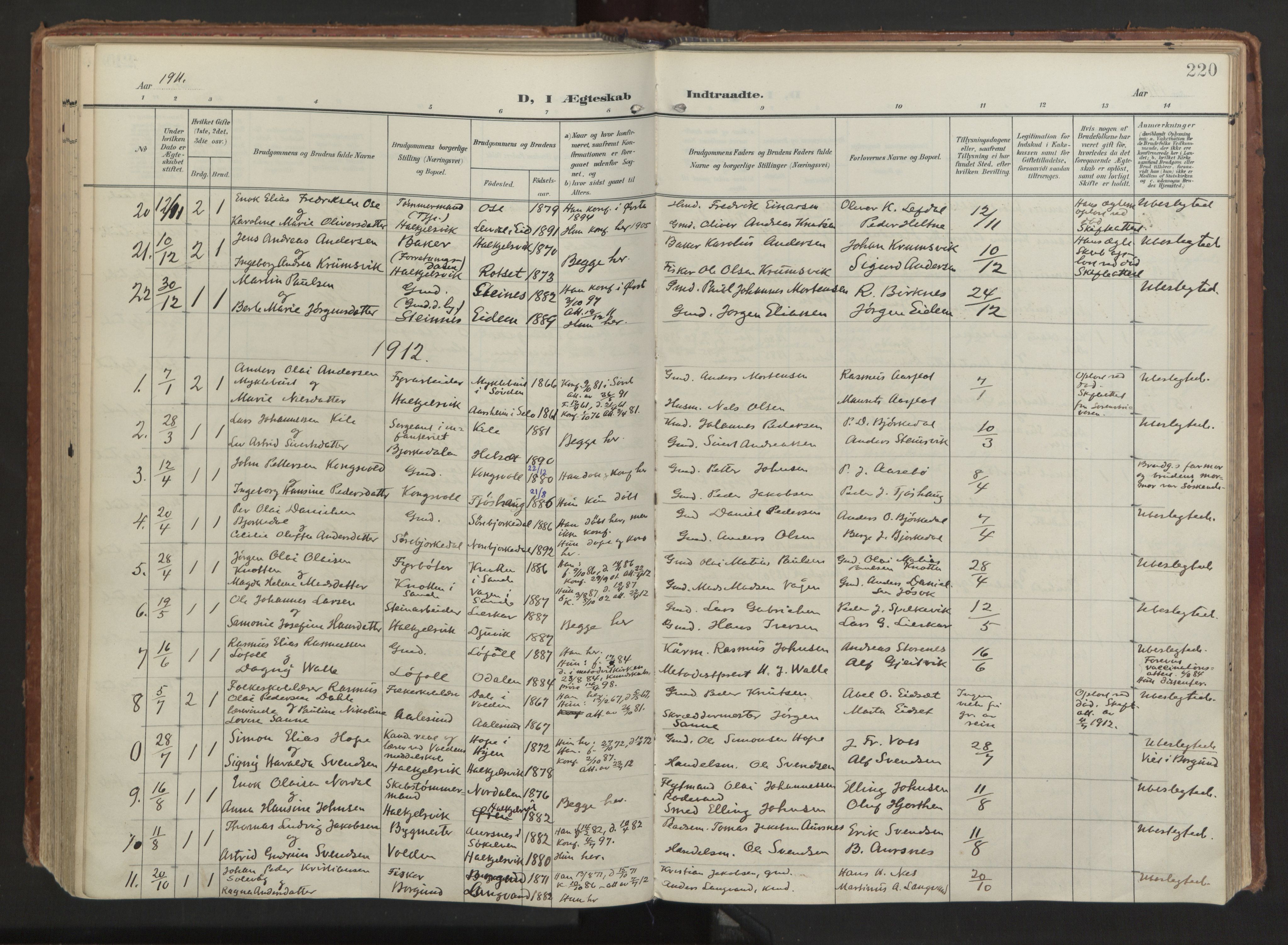 Ministerialprotokoller, klokkerbøker og fødselsregistre - Møre og Romsdal, AV/SAT-A-1454/511/L0144: Parish register (official) no. 511A11, 1906-1923, p. 220