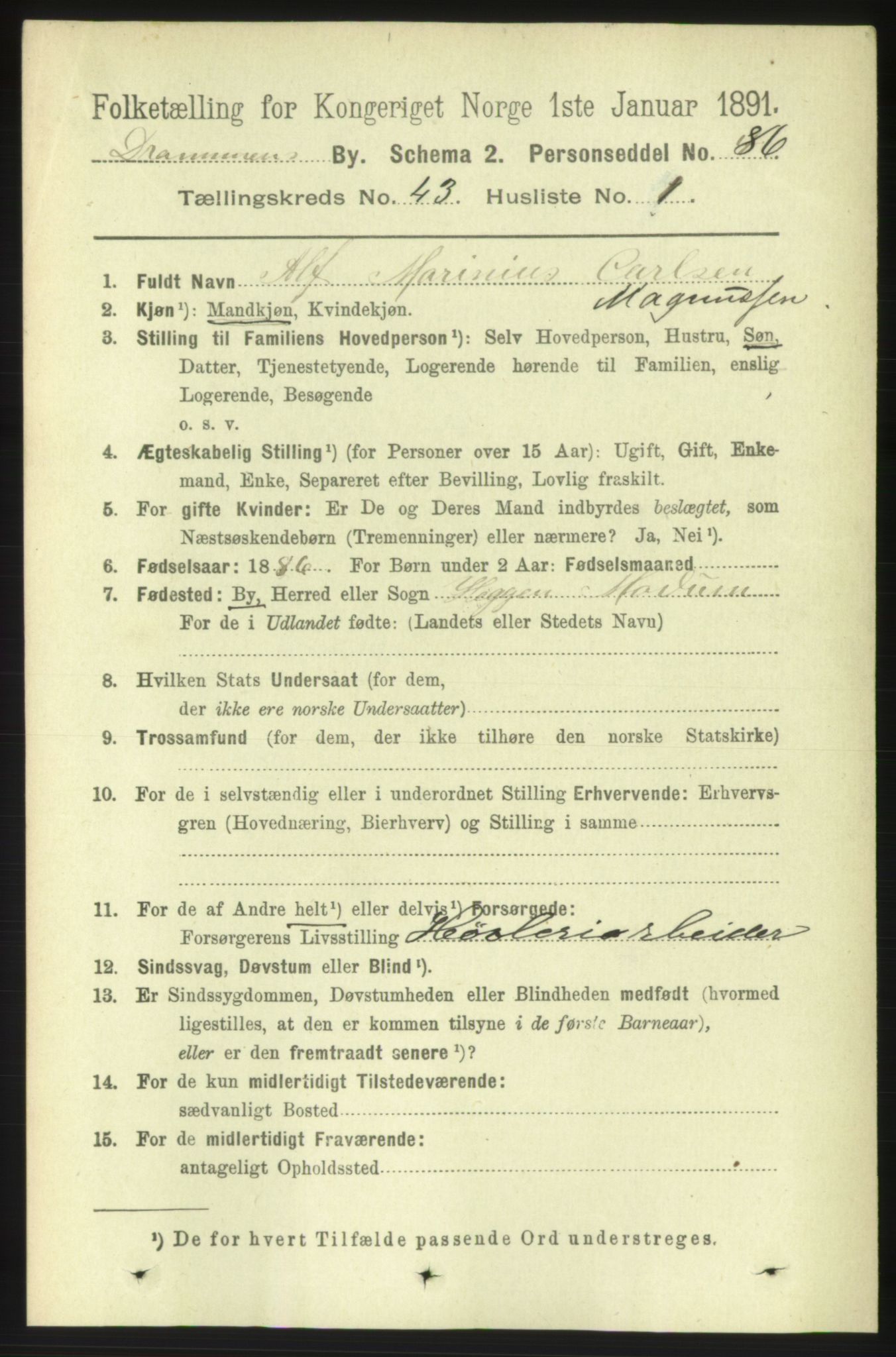 RA, 1891 census for 0602 Drammen, 1891, p. 25124