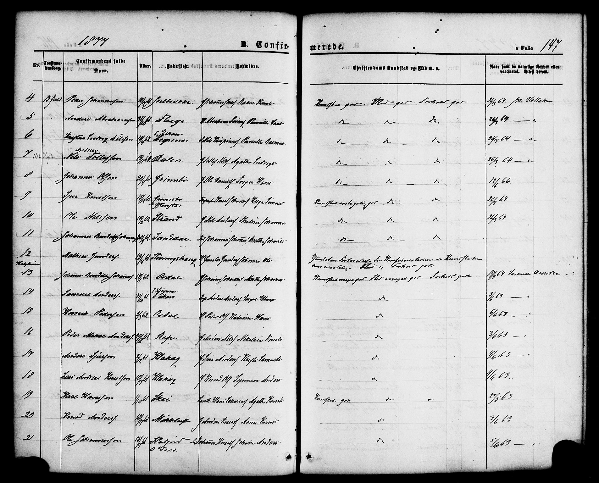 Jølster sokneprestembete, AV/SAB-A-80701/H/Haa/Haaa/L0011: Parish register (official) no. A 11, 1866-1881, p. 147