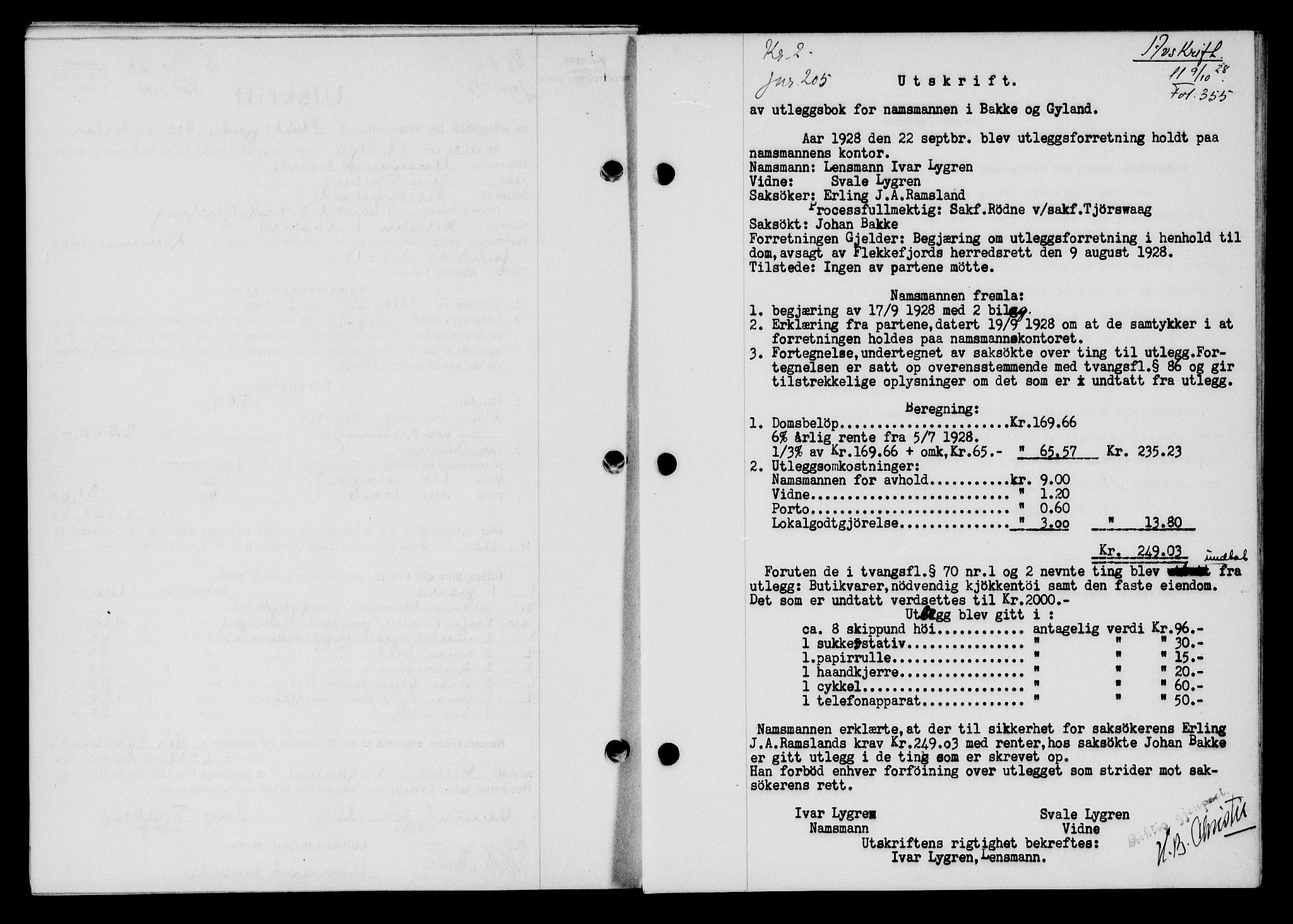 Flekkefjord sorenskriveri, AV/SAK-1221-0001/G/Gb/Gba/L0044: Mortgage book no. 42, 1928-1929, Deed date: 09.10.1928