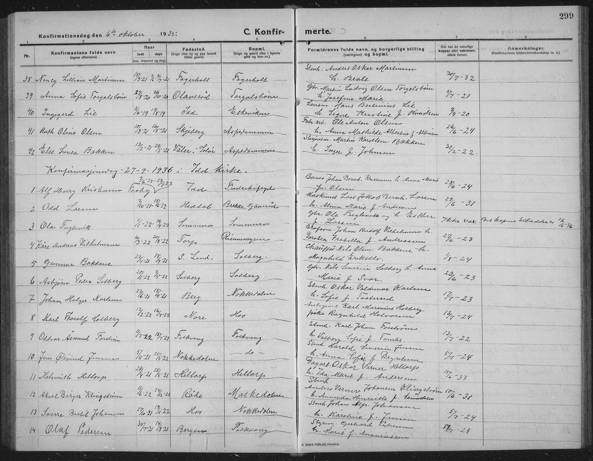 Idd prestekontor Kirkebøker, AV/SAO-A-10911/G/Gb/L0003: Parish register (copy) no. II 3, 1914-1940, p. 299