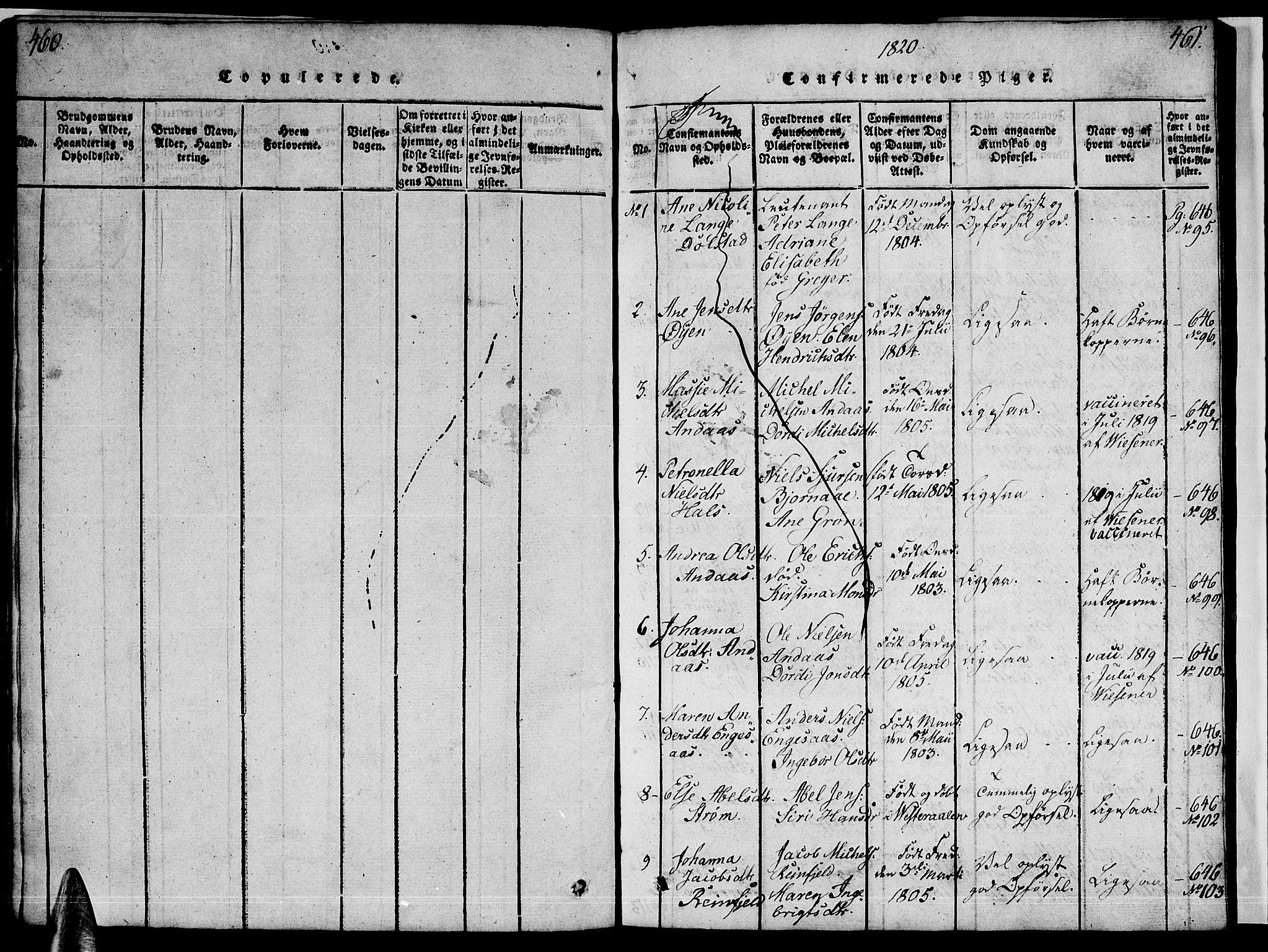 Ministerialprotokoller, klokkerbøker og fødselsregistre - Nordland, SAT/A-1459/820/L0299: Parish register (copy) no. 820C01, 1820-1825, p. 460-461