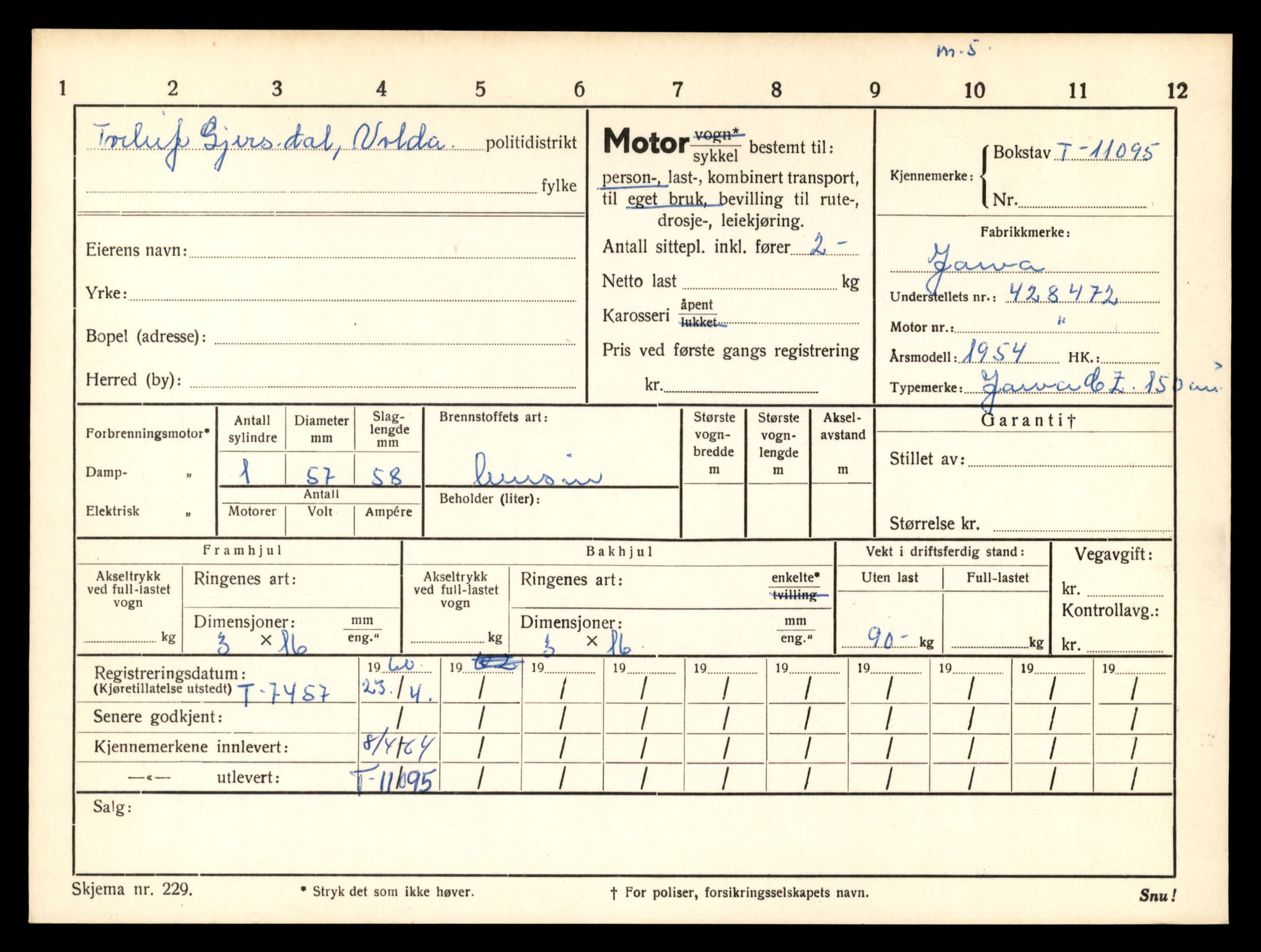 Møre og Romsdal vegkontor - Ålesund trafikkstasjon, AV/SAT-A-4099/F/Fe/L0026: Registreringskort for kjøretøy T 11046 - T 11160, 1927-1998, p. 1415