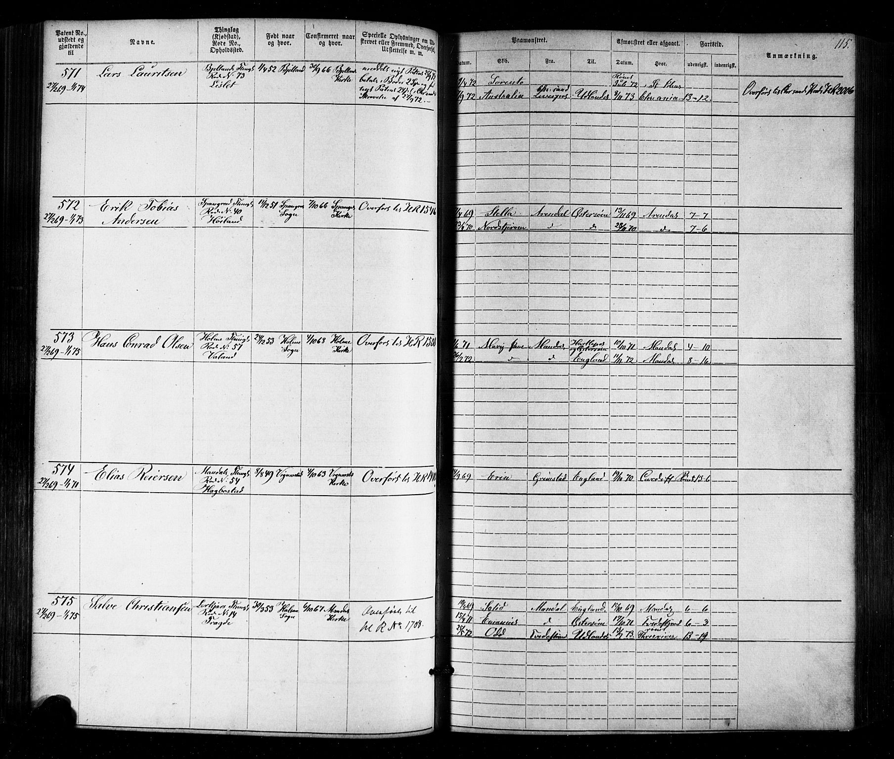 Mandal mønstringskrets, AV/SAK-2031-0016/F/Fa/L0005: Annotasjonsrulle nr 1-1909 med register, Y-15, 1868-1880, p. 147