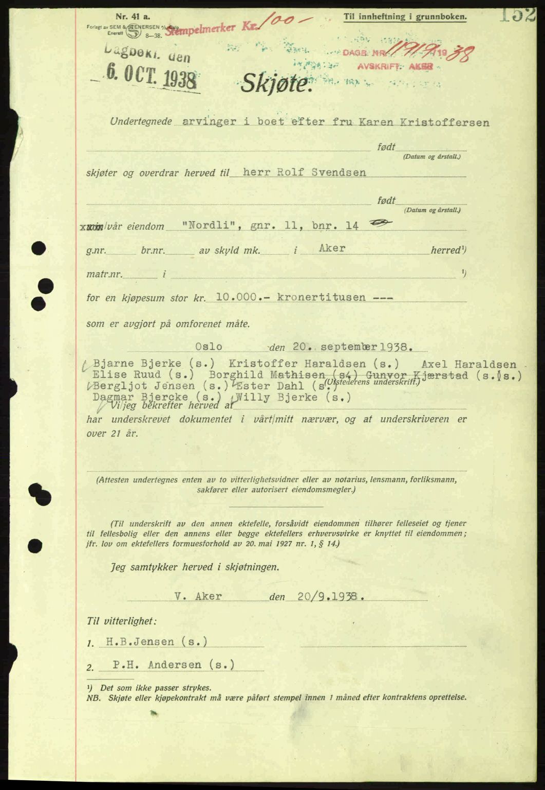 Aker herredsskriveri, SAO/A-10896/G/Gb/Gba/Gbab/L0025: Mortgage book no. A154-155, 1938-1938, Diary no: : 11919/1938
