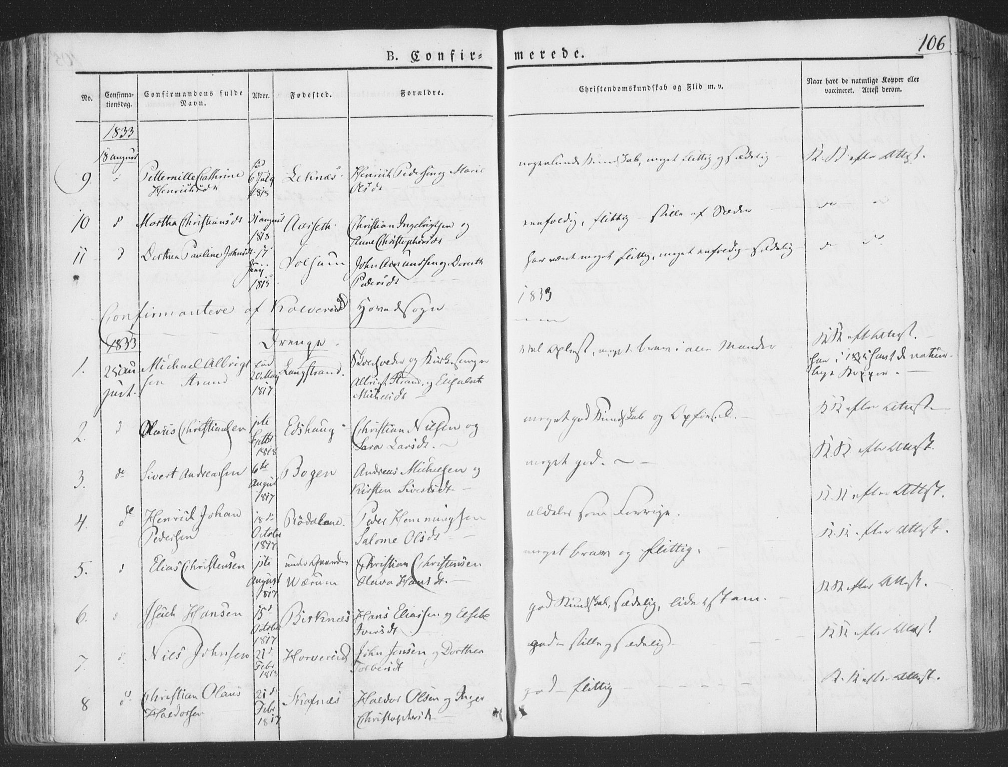 Ministerialprotokoller, klokkerbøker og fødselsregistre - Nord-Trøndelag, AV/SAT-A-1458/780/L0639: Parish register (official) no. 780A04, 1830-1844, p. 106