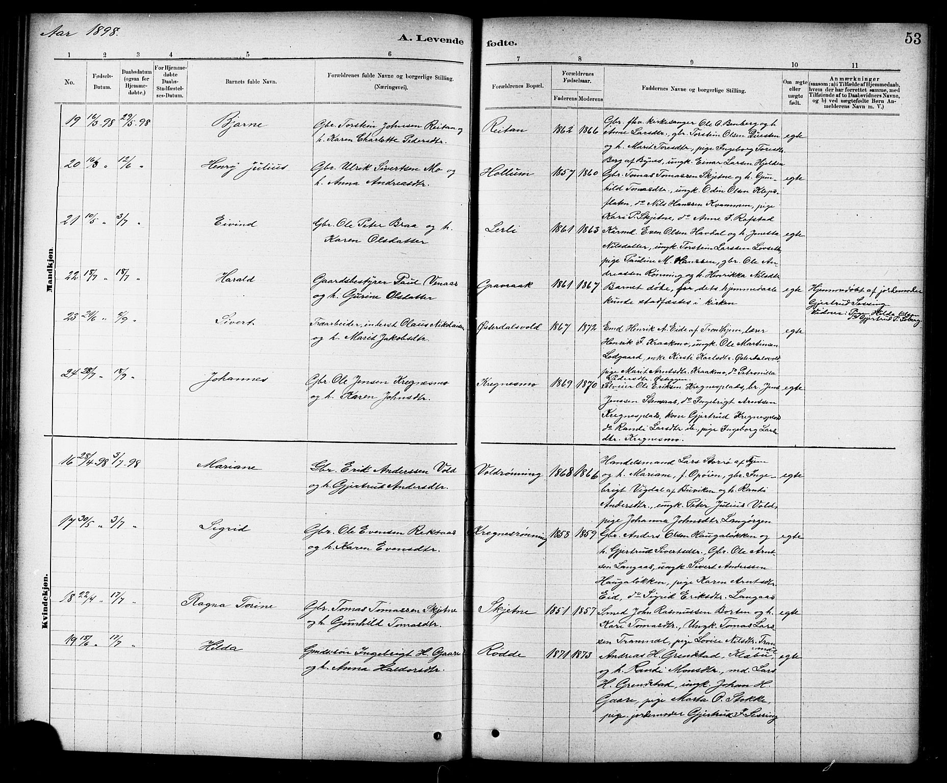 Ministerialprotokoller, klokkerbøker og fødselsregistre - Sør-Trøndelag, SAT/A-1456/691/L1094: Parish register (copy) no. 691C05, 1879-1911, p. 53