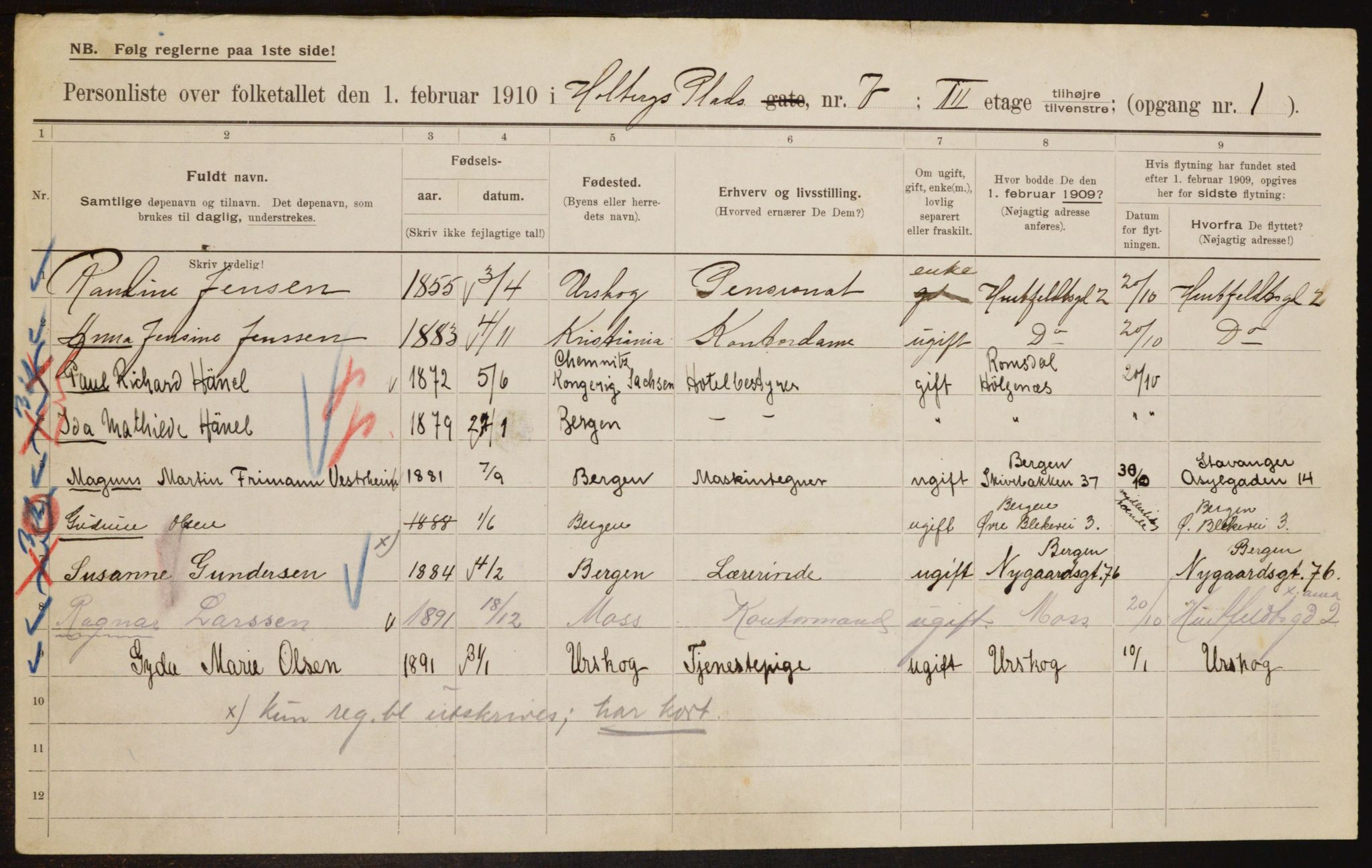 OBA, Municipal Census 1910 for Kristiania, 1910, p. 39859