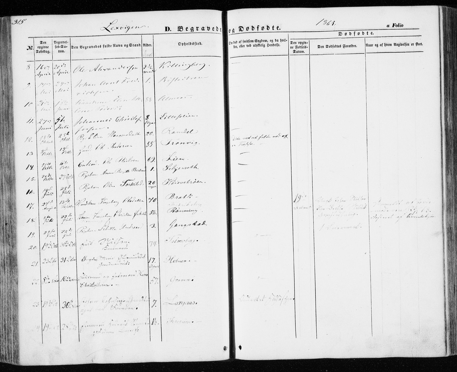 Ministerialprotokoller, klokkerbøker og fødselsregistre - Nord-Trøndelag, SAT/A-1458/701/L0008: Parish register (official) no. 701A08 /1, 1854-1863, p. 315