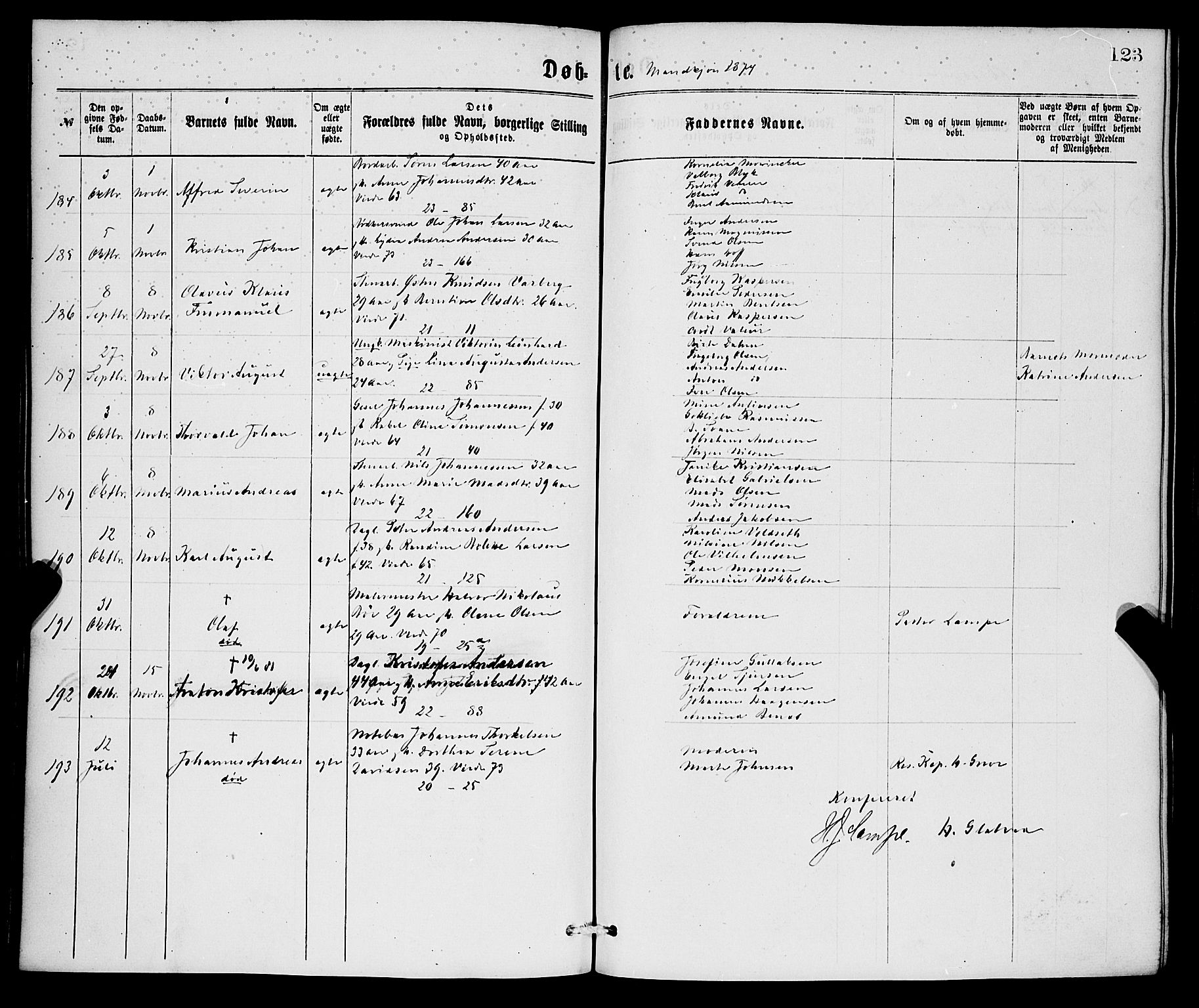 Korskirken sokneprestembete, AV/SAB-A-76101/H/Hab: Parish register (copy) no. B 6, 1869-1874, p. 123