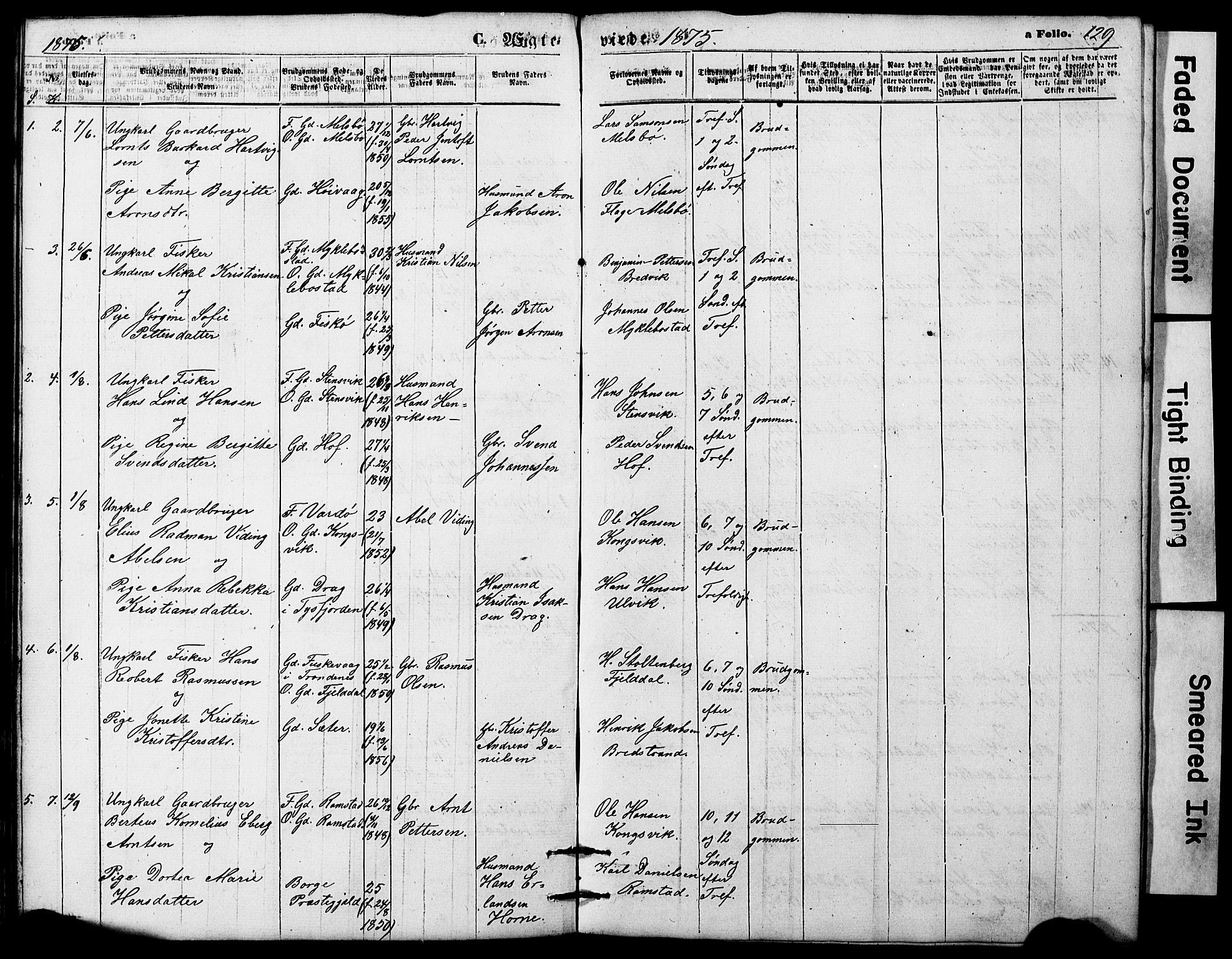 Ministerialprotokoller, klokkerbøker og fødselsregistre - Nordland, AV/SAT-A-1459/865/L0930: Parish register (copy) no. 865C02, 1866-1884, p. 129