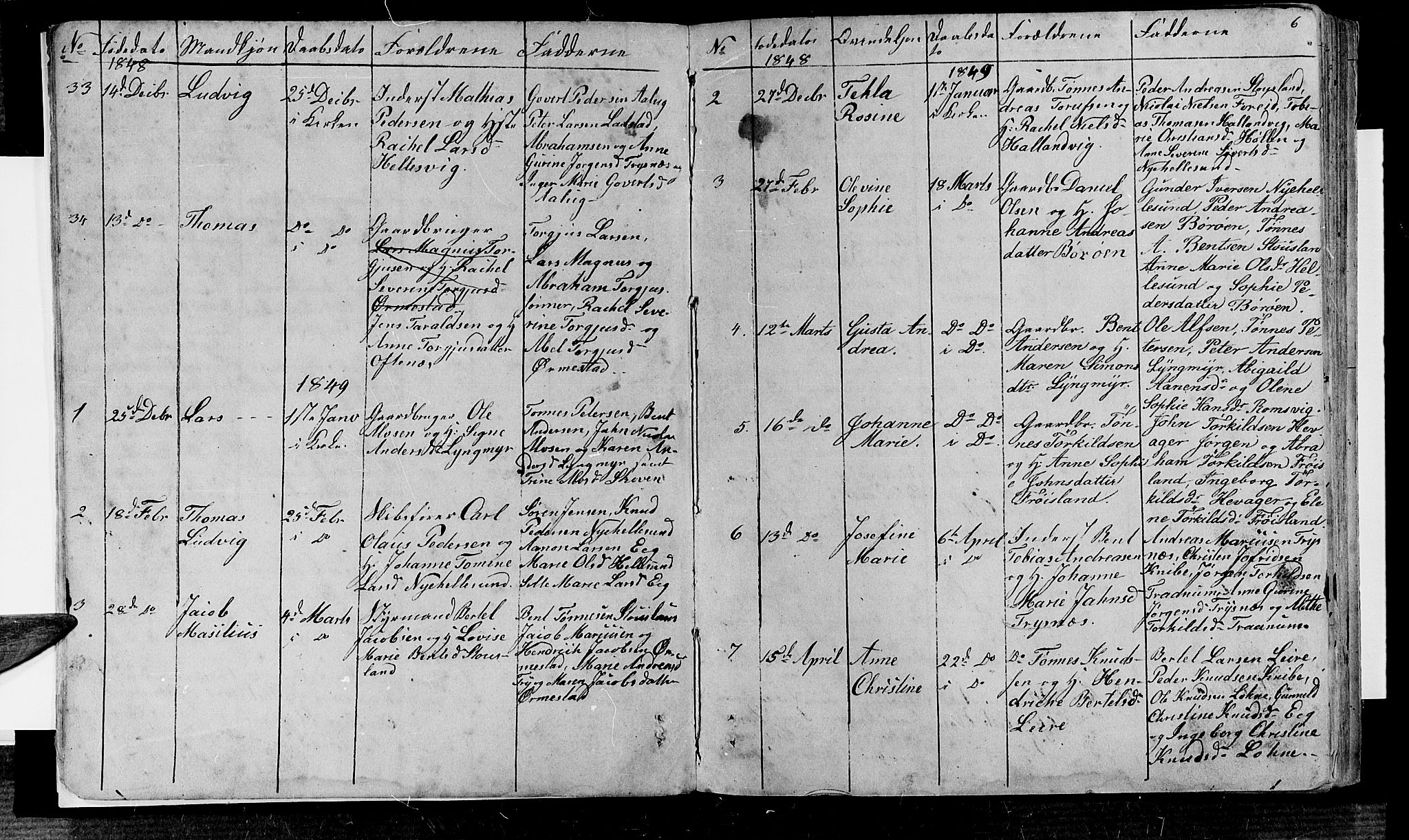 Søgne sokneprestkontor, SAK/1111-0037/F/Fb/Fbb/L0003: Parish register (copy) no. B 3, 1848-1864, p. 6