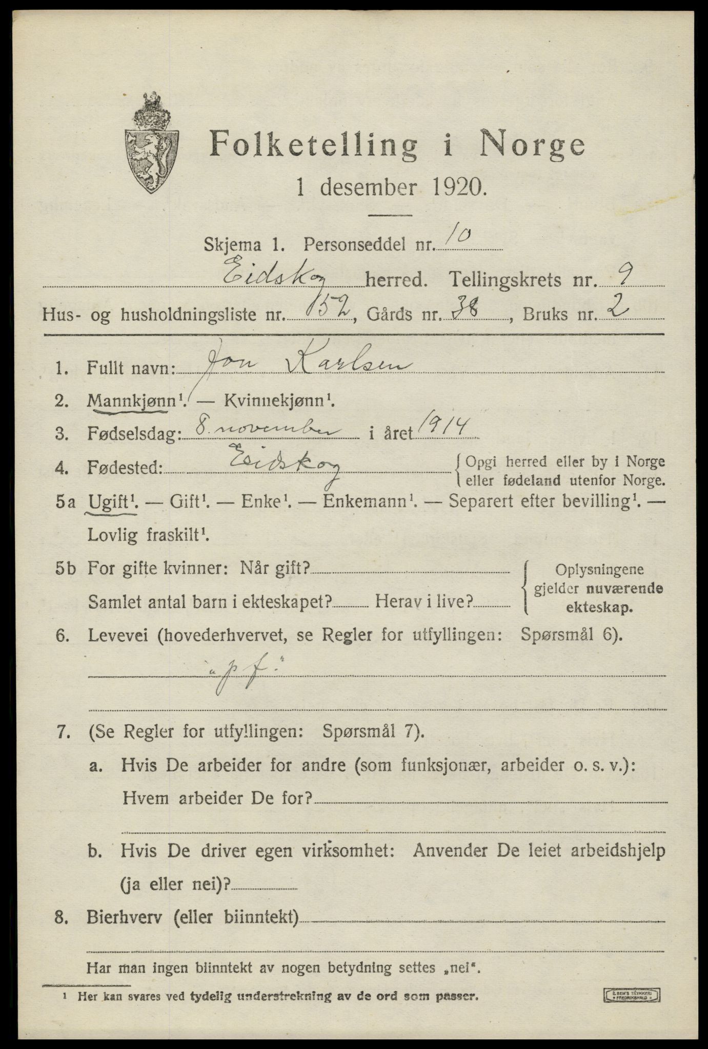 SAH, 1920 census for Eidskog, 1920, p. 10755