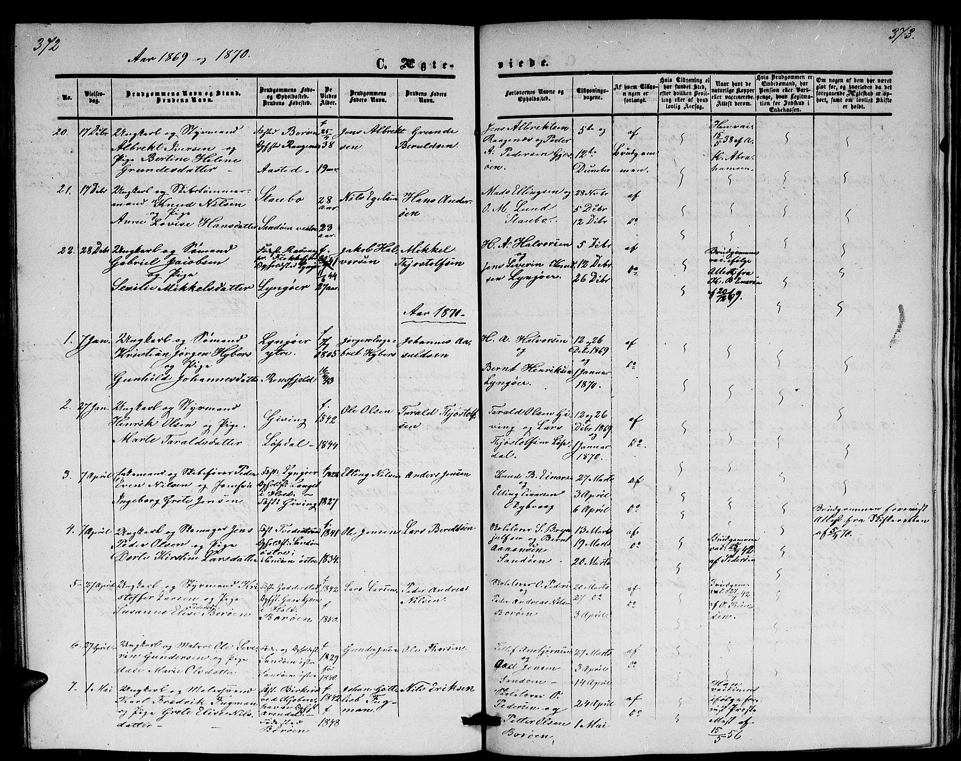 Dypvåg sokneprestkontor, AV/SAK-1111-0007/F/Fb/Fba/L0011: Parish register (copy) no. B 11, 1857-1872, p. 372-373