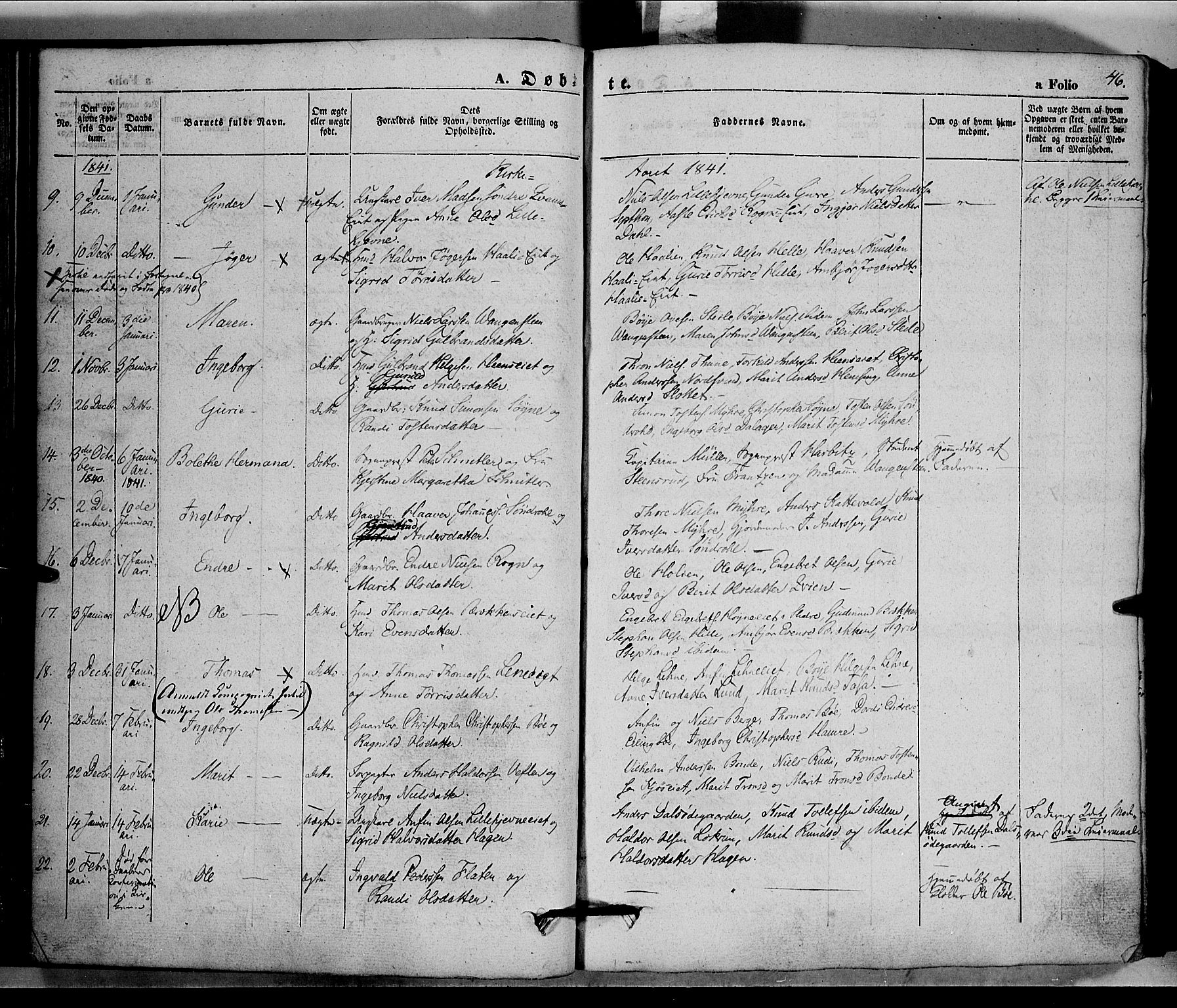 Vang prestekontor, Valdres, SAH/PREST-140/H/Ha/L0005: Parish register (official) no. 5, 1831-1845, p. 46