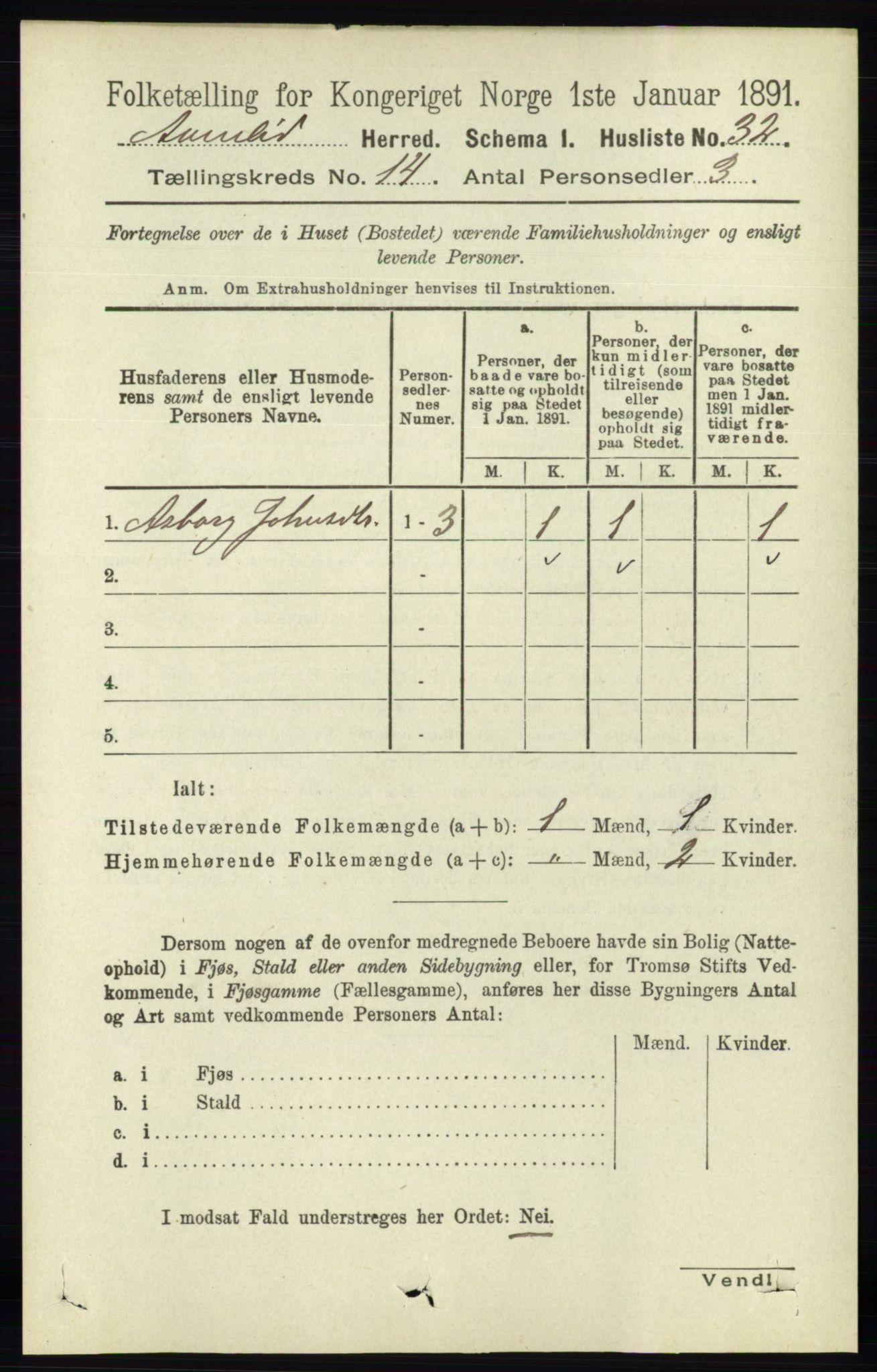 RA, 1891 census for 0929 Åmli, 1891, p. 2259