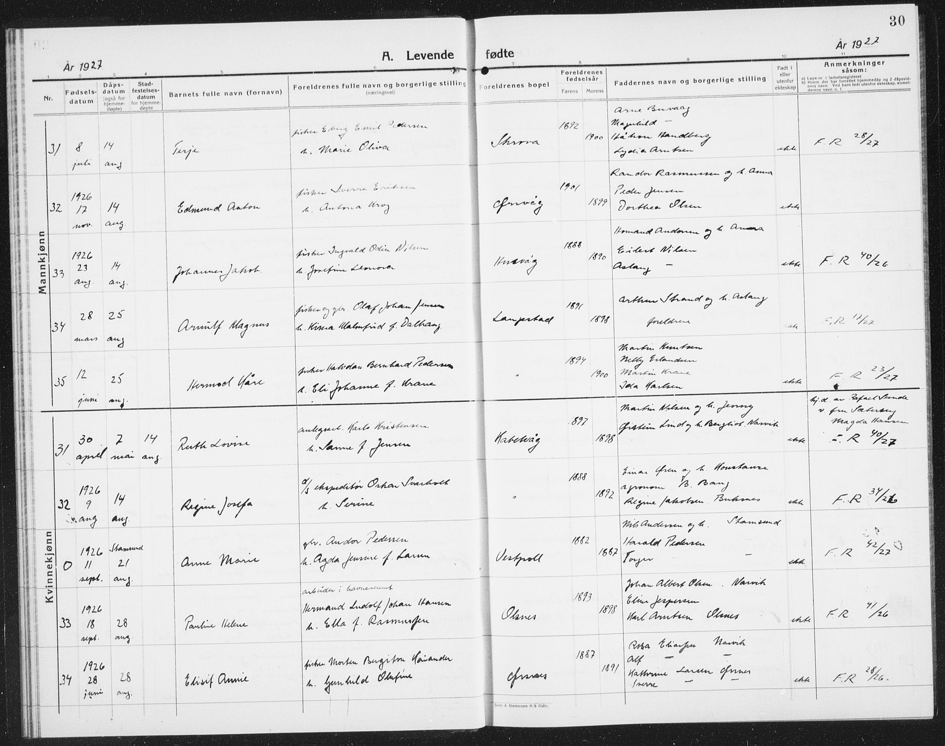 Ministerialprotokoller, klokkerbøker og fødselsregistre - Nordland, AV/SAT-A-1459/874/L1081: Parish register (copy) no. 874C10, 1925-1941, p. 30