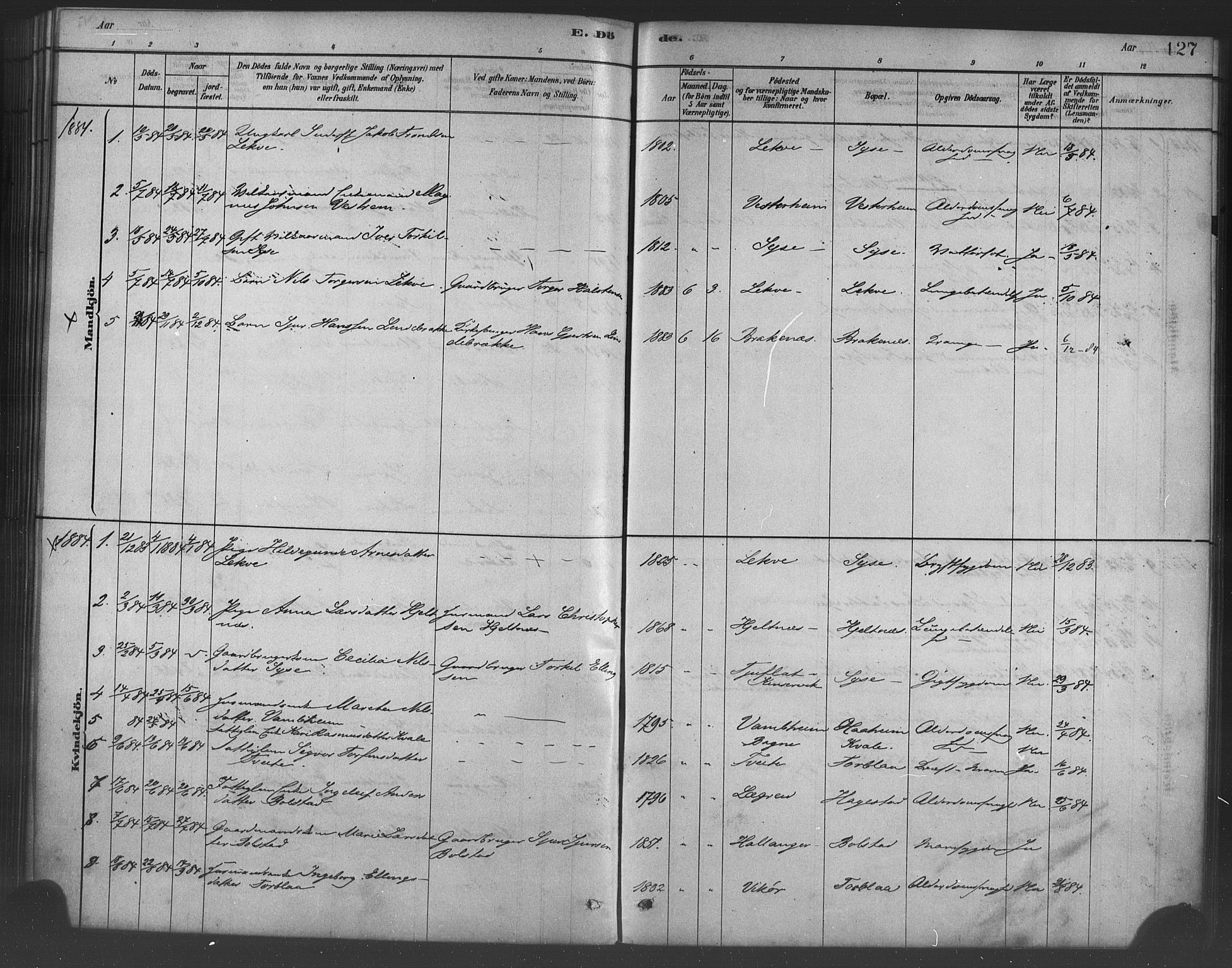 Ulvik sokneprestembete, AV/SAB-A-78801/H/Haa: Parish register (official) no. B 1, 1878-1897, p. 127