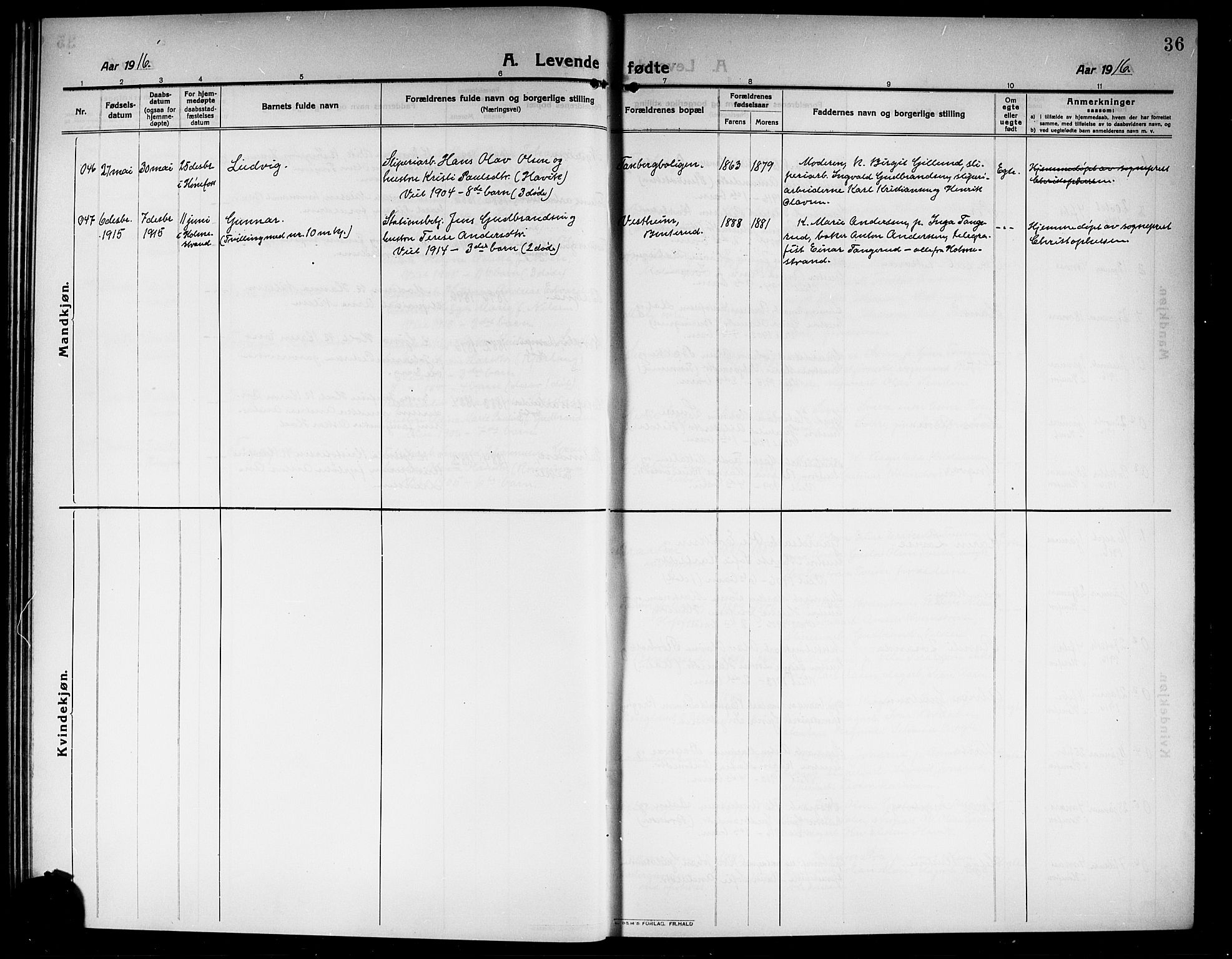 Norderhov kirkebøker, AV/SAKO-A-237/G/Ga/L0009: Parish register (copy) no. I 9, 1913-1920, p. 36