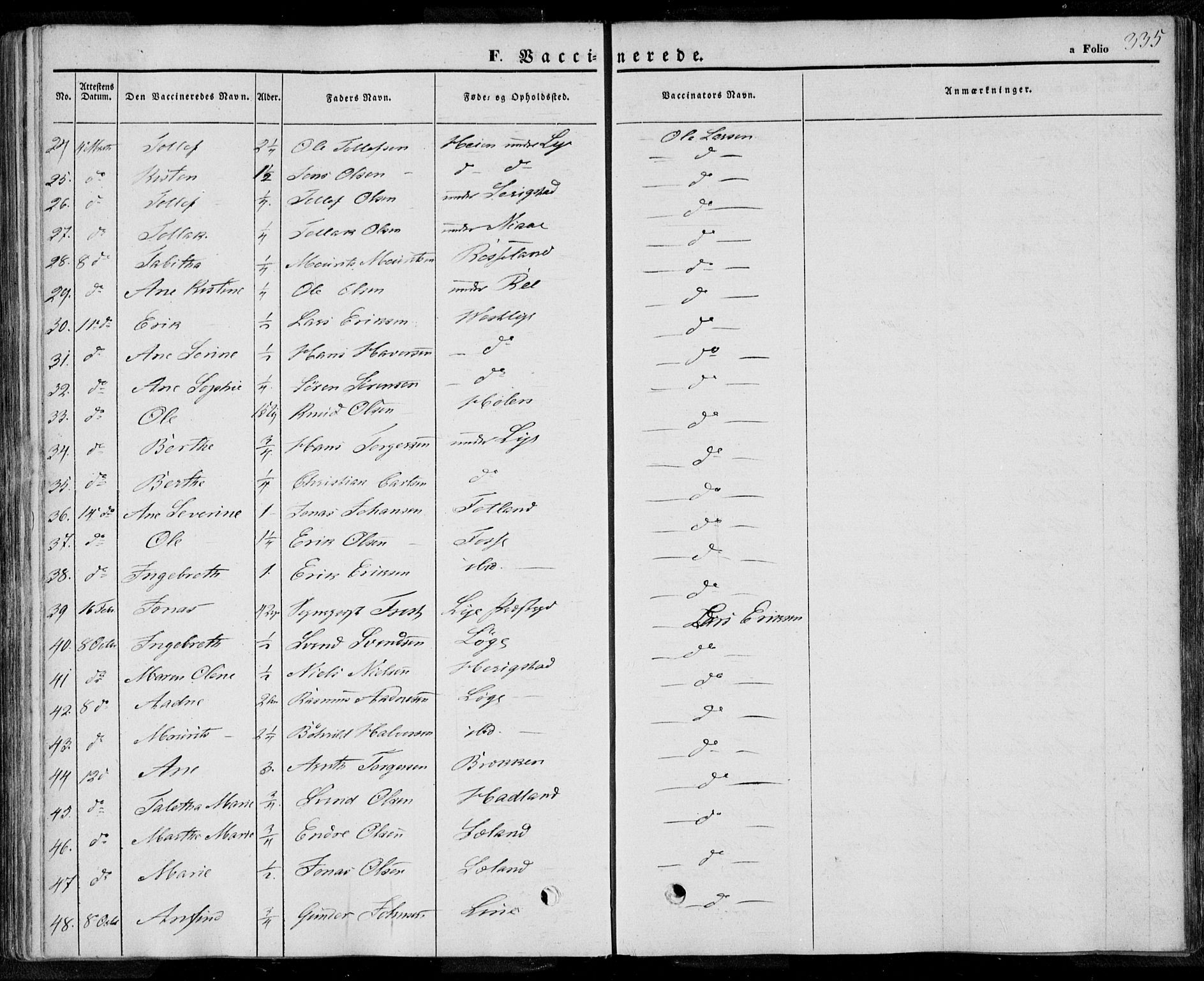 Lye sokneprestkontor, SAST/A-101794/001/30BA/L0006: Parish register (official) no. A 5.2, 1842-1855, p. 335