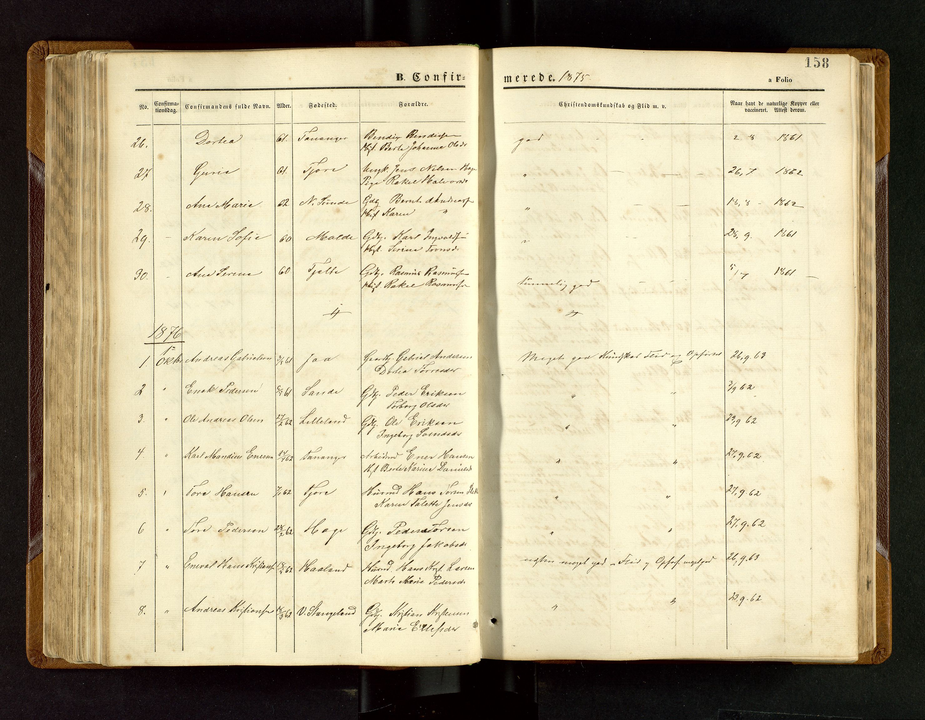 Håland sokneprestkontor, SAST/A-101802/001/30BB/L0003: Parish register (copy) no. B 3, 1873-1893, p. 158