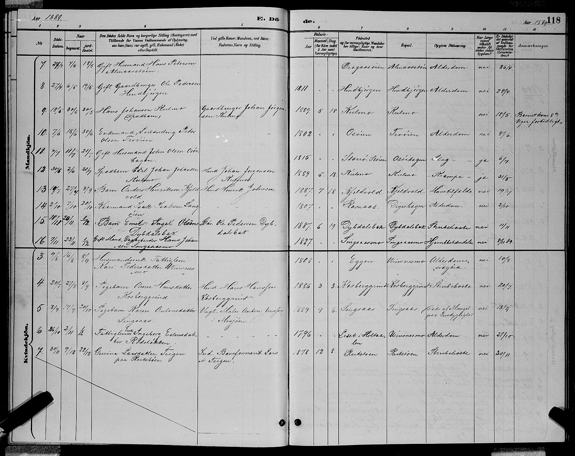 Ministerialprotokoller, klokkerbøker og fødselsregistre - Sør-Trøndelag, AV/SAT-A-1456/688/L1028: Parish register (copy) no. 688C03, 1889-1899, p. 118