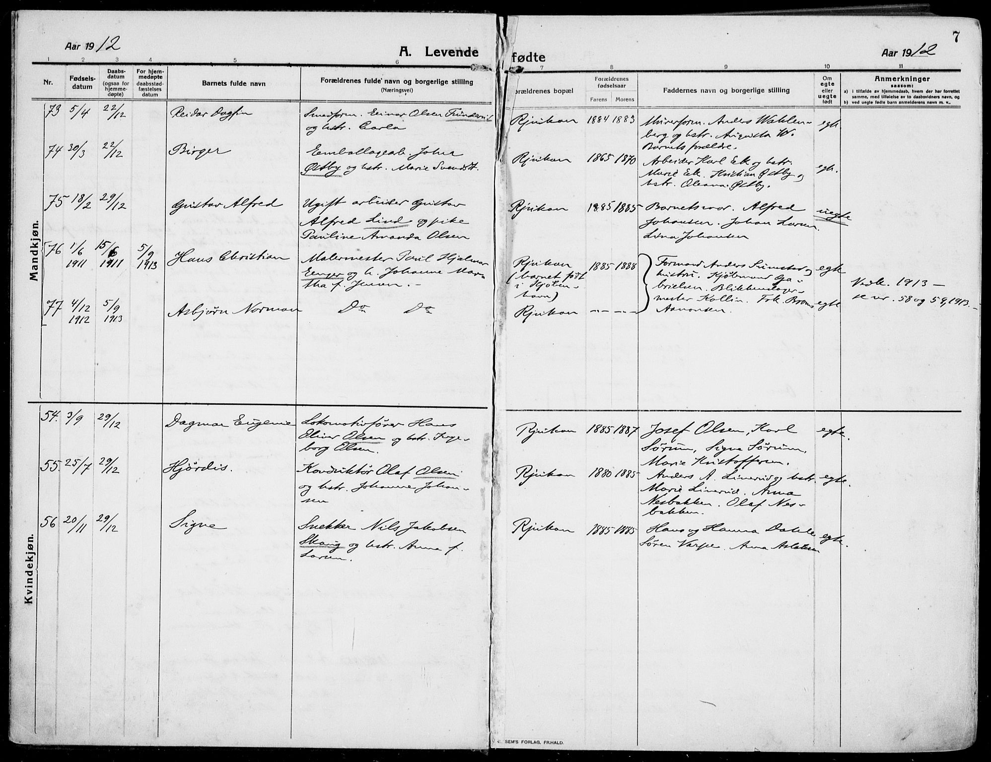 Rjukan kirkebøker, SAKO/A-294/F/Fa/L0002: Parish register (official) no. 2, 1912-1917, p. 7