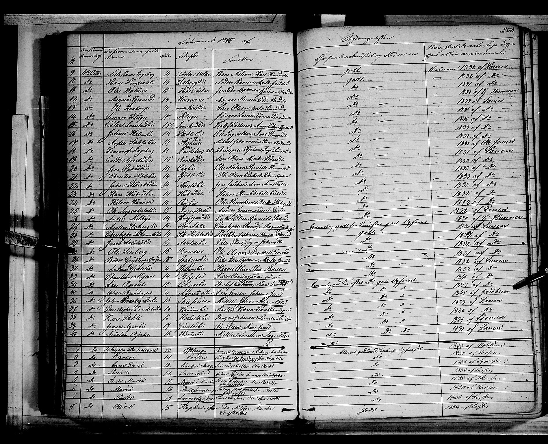 Vang prestekontor, Hedmark, SAH/PREST-008/H/Ha/Haa/L0010: Parish register (official) no. 10, 1841-1855, p. 203