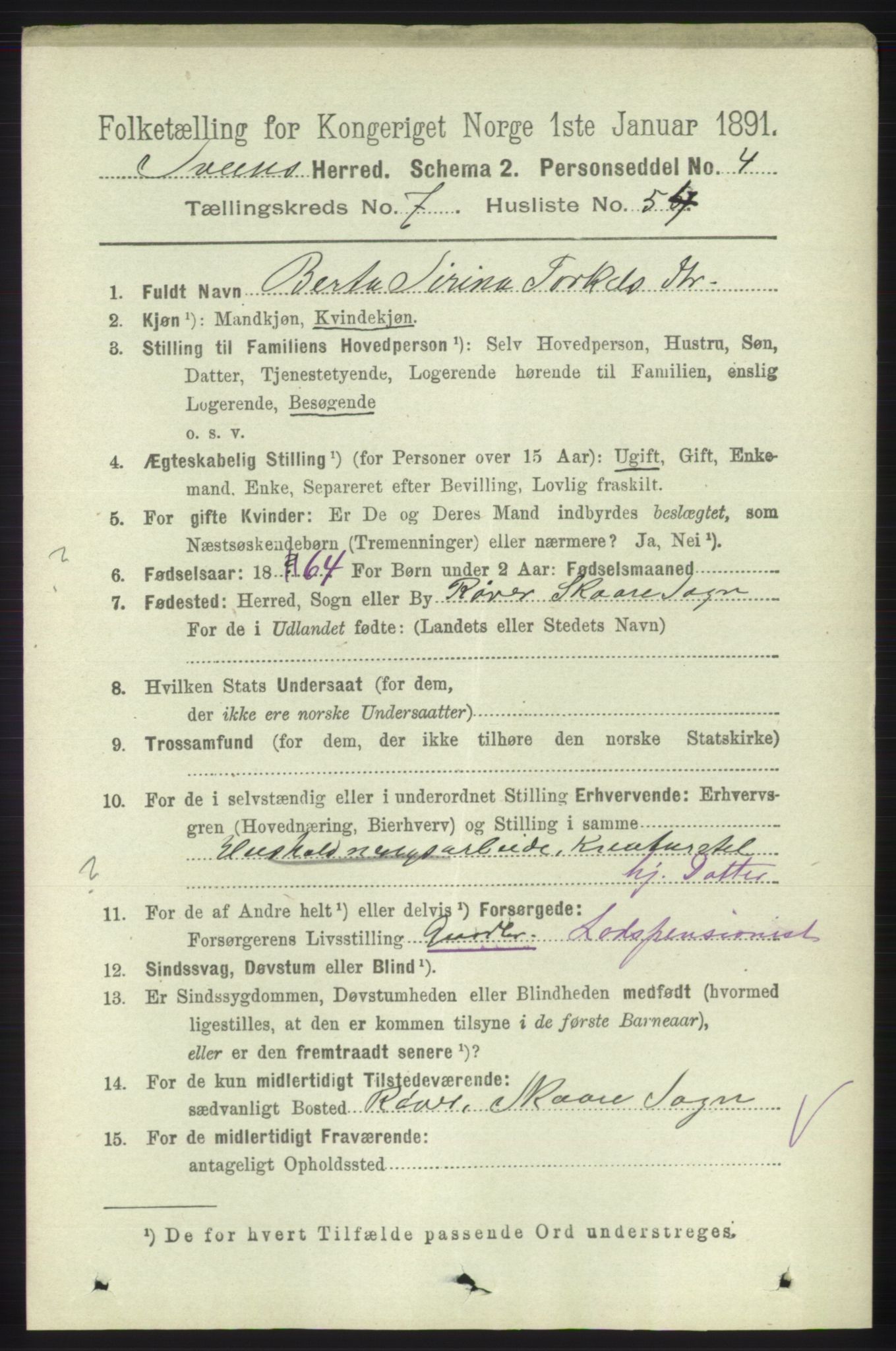 RA, 1891 census for 1216 Sveio, 1891, p. 2292