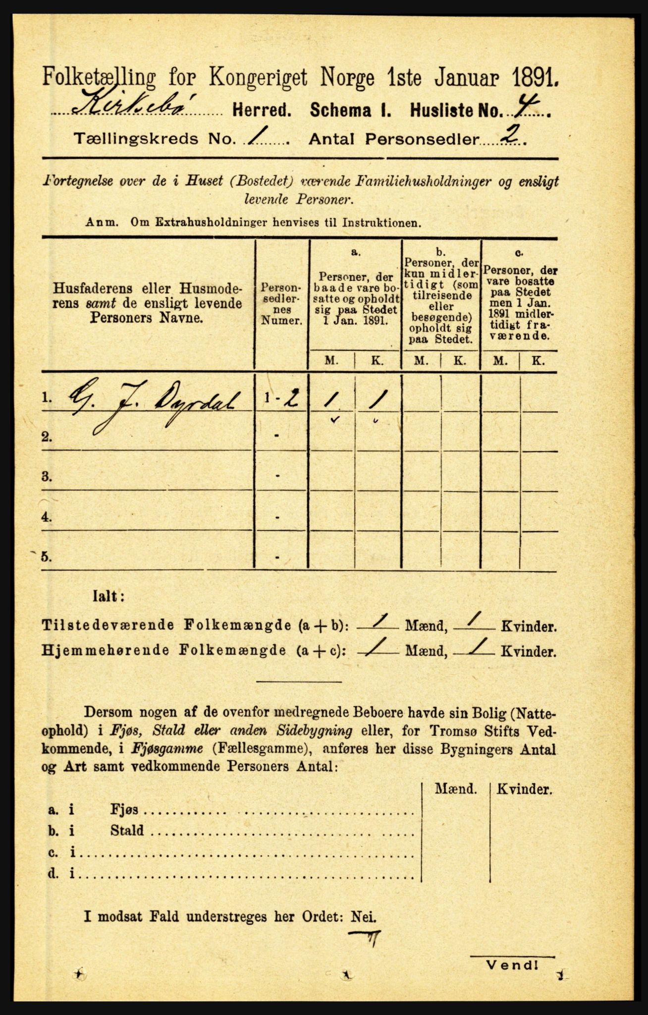 RA, 1891 census for 1416 Kyrkjebø, 1891, p. 23