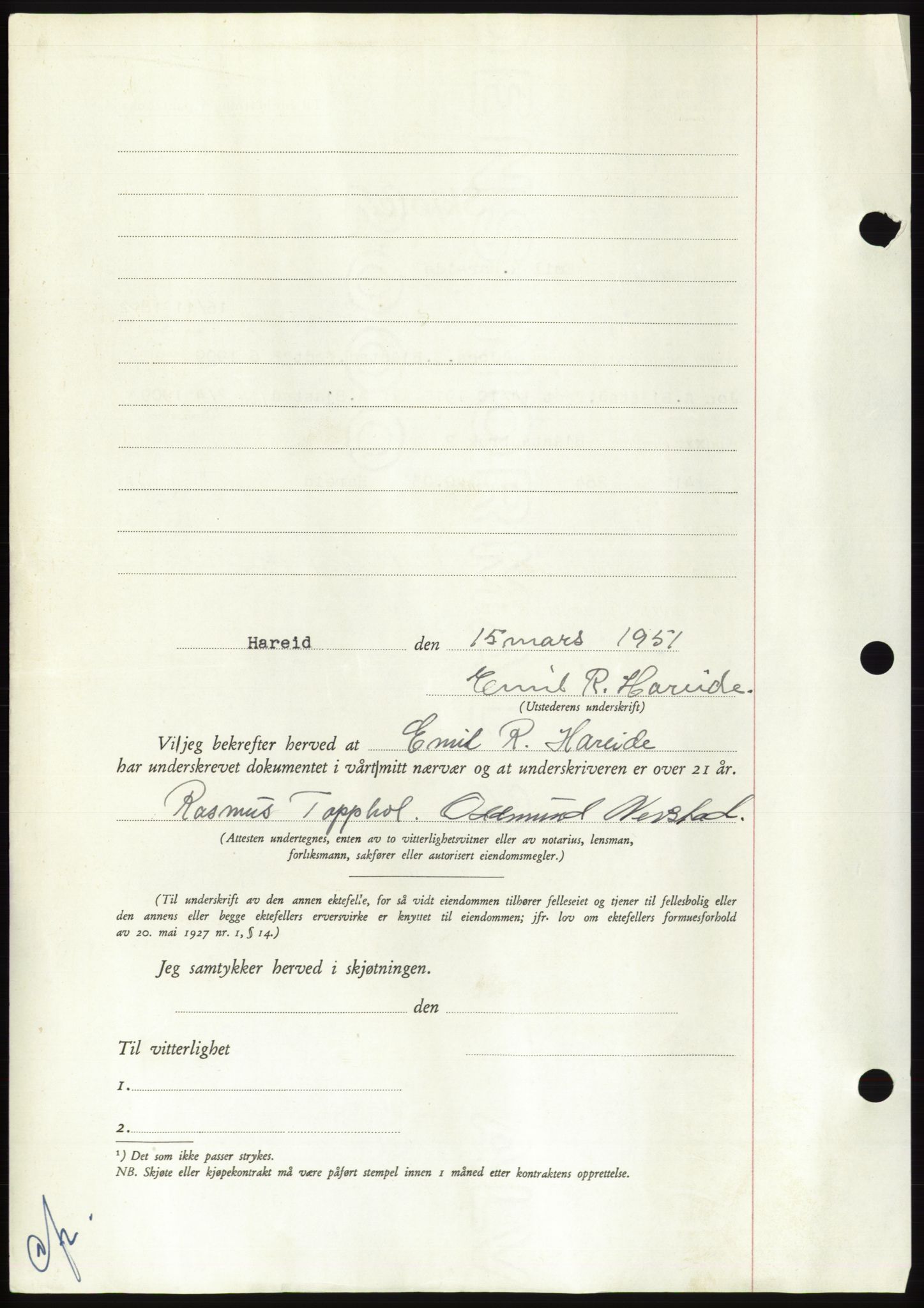 Søre Sunnmøre sorenskriveri, AV/SAT-A-4122/1/2/2C/L0089: Mortgage book no. 15A, 1951-1951, Diary no: : 432/1951