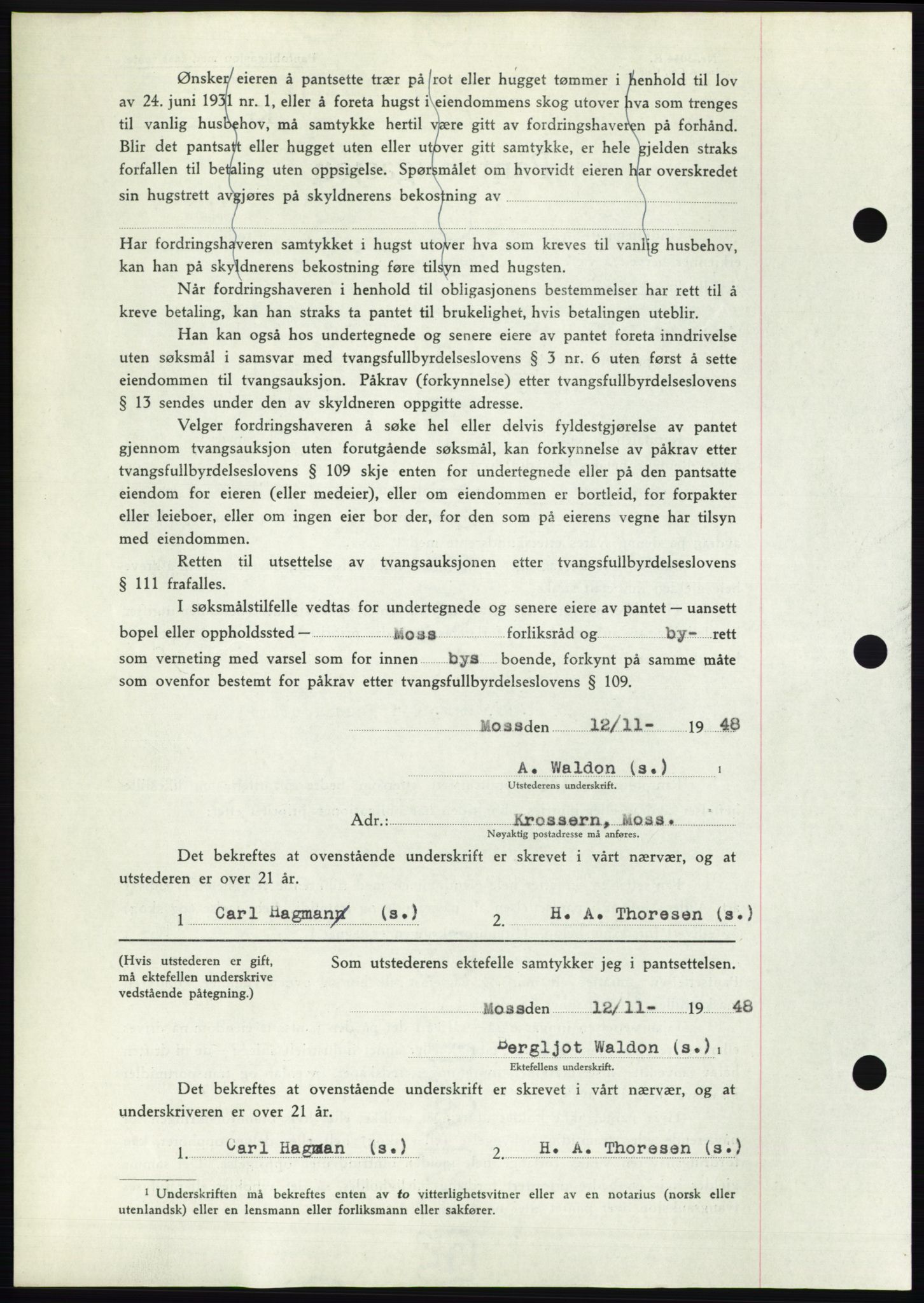 Moss sorenskriveri, AV/SAO-A-10168: Mortgage book no. B20, 1948-1948, Diary no: : 2966/1948