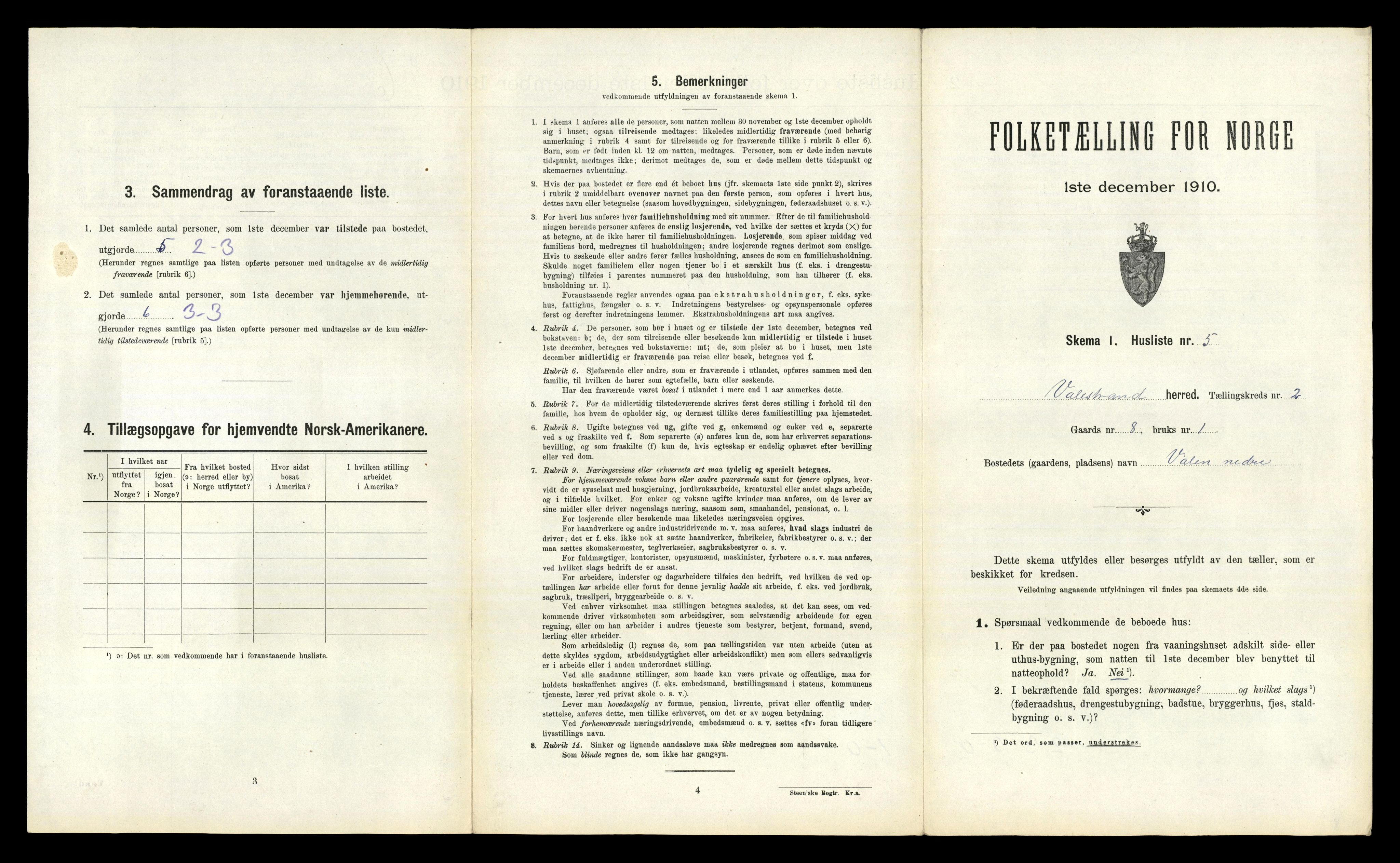 RA, 1910 census for Valestrand, 1910, p. 94