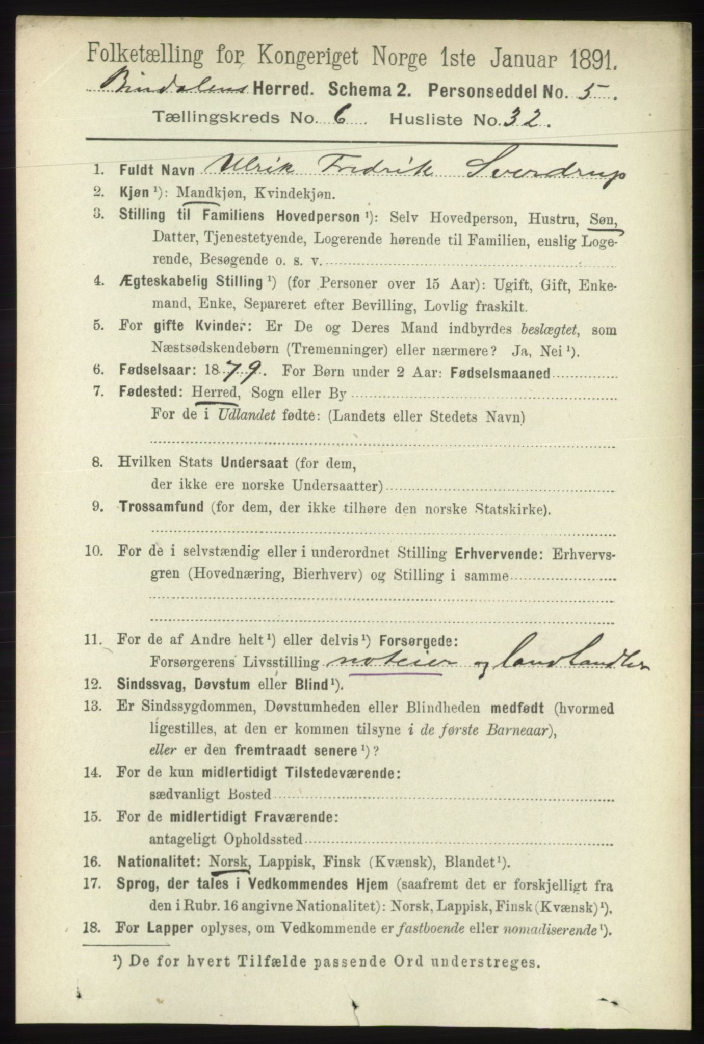 RA, 1891 census for 1811 Bindal, 1891, p. 1927