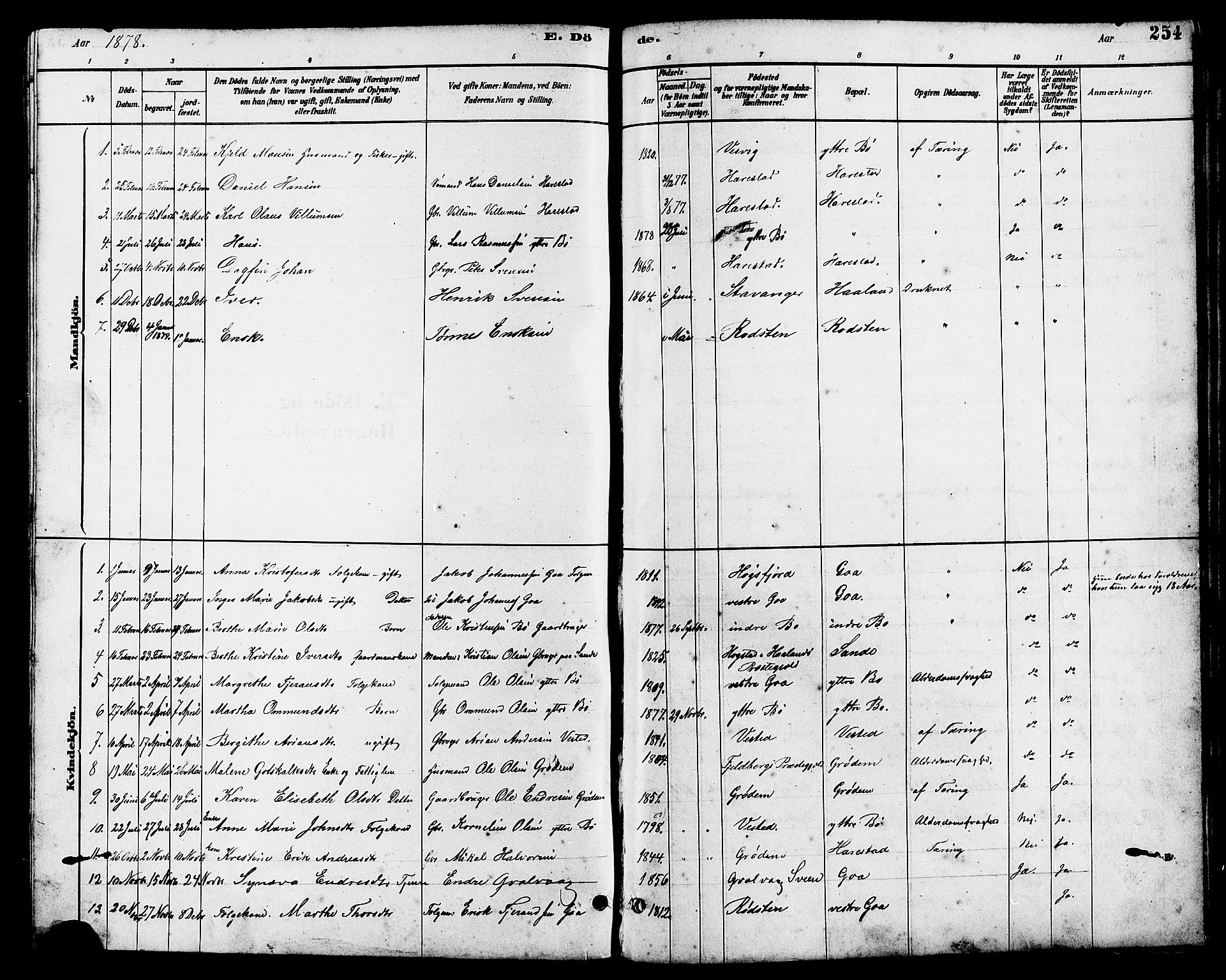 Hetland sokneprestkontor, SAST/A-101826/30/30BB/L0006: Parish register (copy) no. B 6, 1878-1921, p. 254