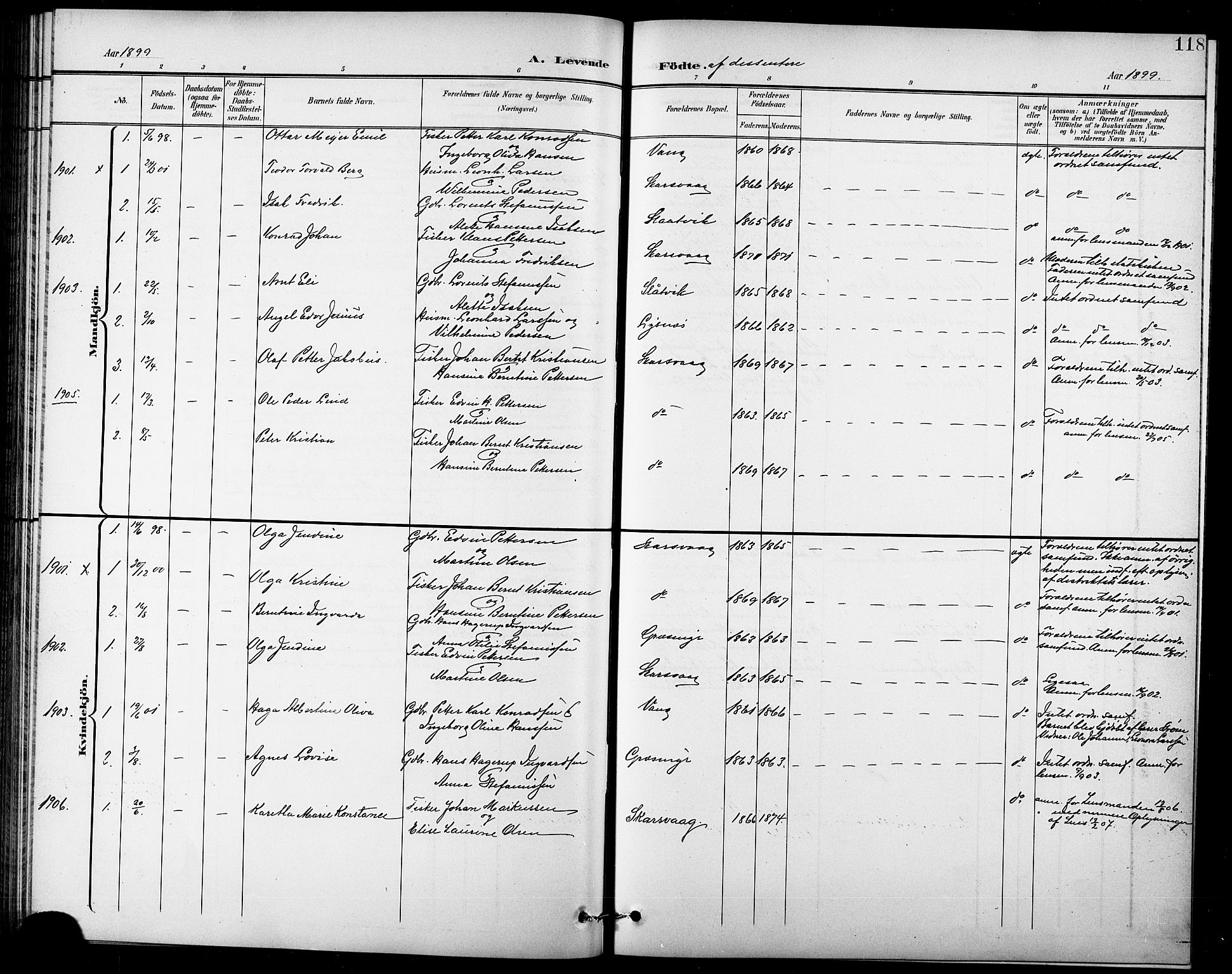 Lenvik sokneprestembete, SATØ/S-1310/H/Ha/Hab/L0008klokker: Parish register (copy) no. 8, 1899-1911, p. 118