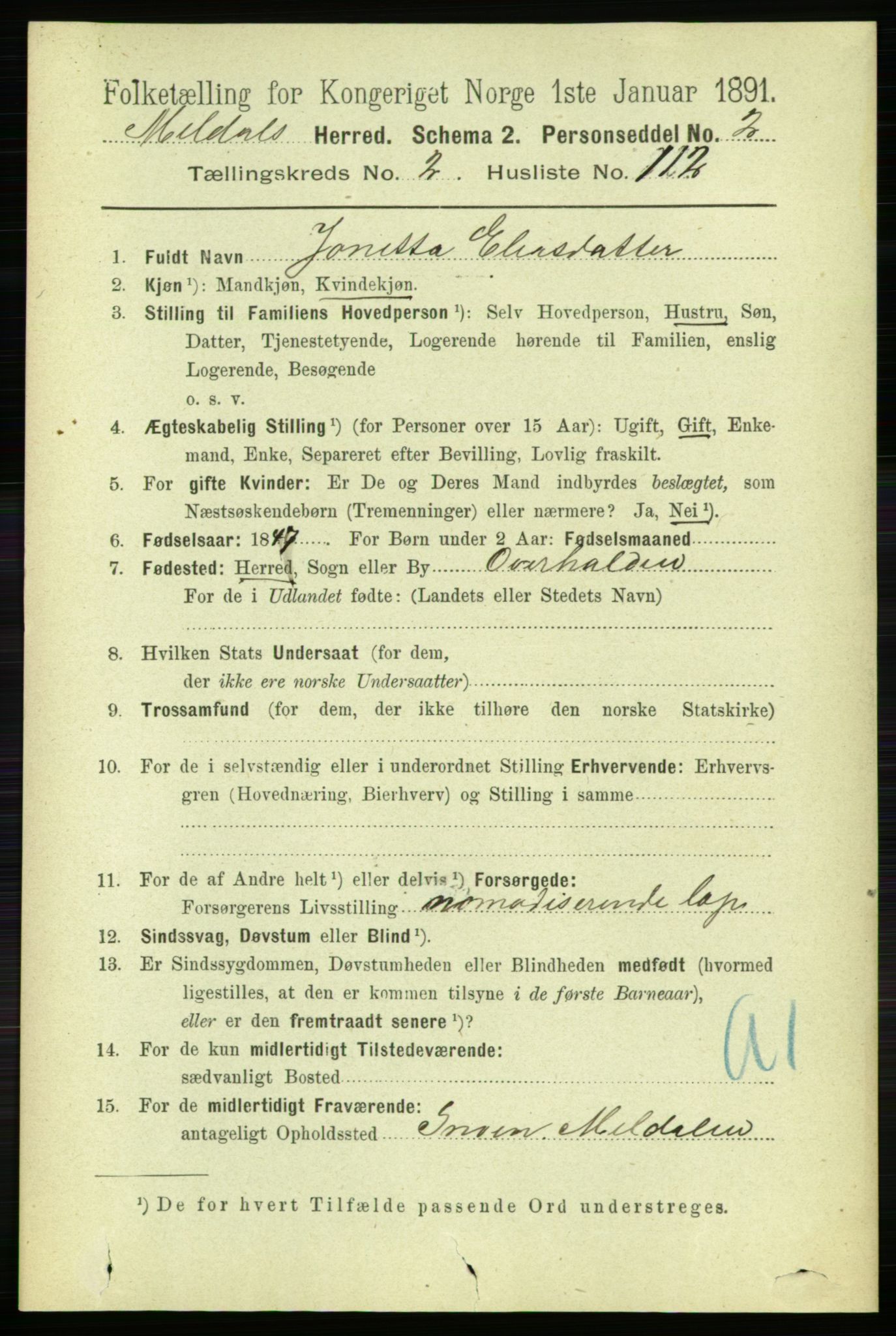 RA, 1891 census for 1636 Meldal, 1891, p. 1693