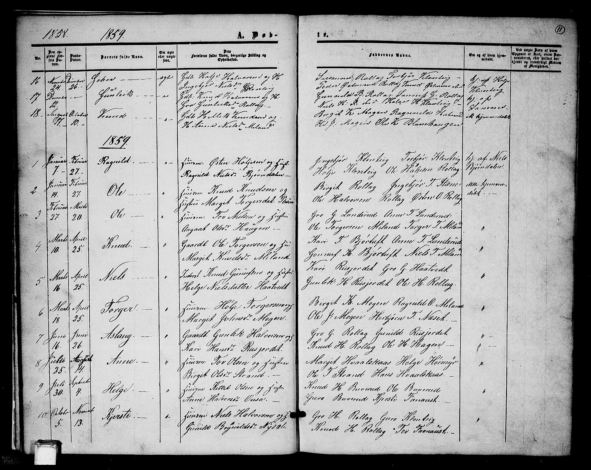 Tinn kirkebøker, SAKO/A-308/G/Gb/L0002: Parish register (copy) no. II 2, 1851-1886, p. 11