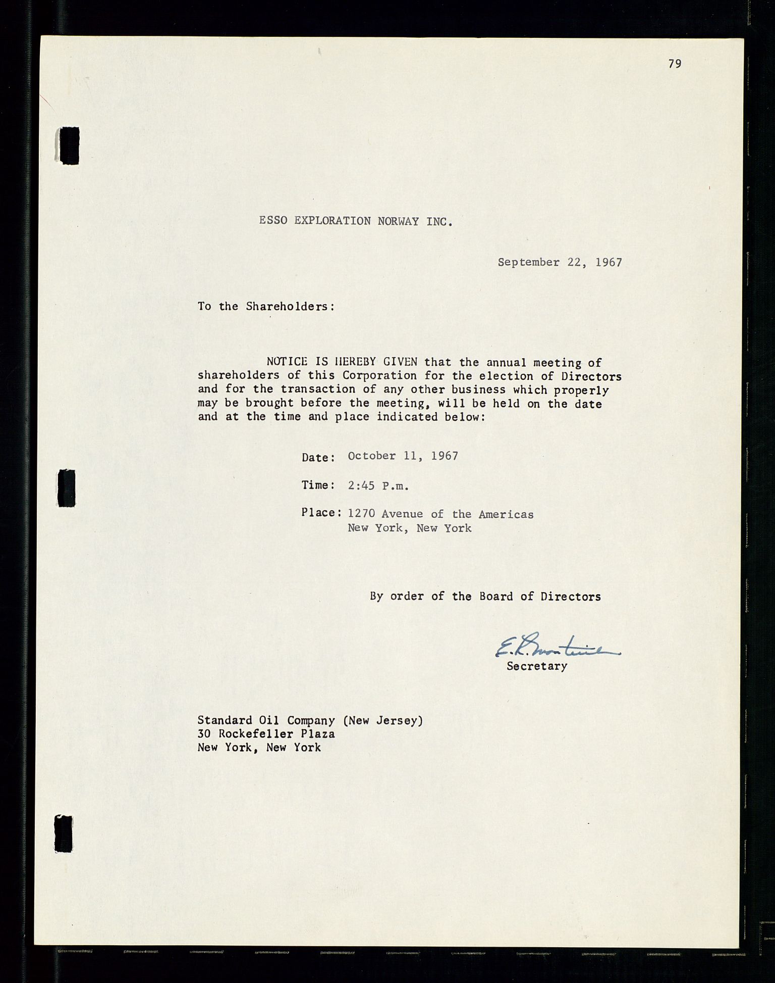 Pa 1512 - Esso Exploration and Production Norway Inc., AV/SAST-A-101917/A/Aa/L0001/0001: Styredokumenter / Corporate records, By-Laws, Board meeting minutes, Incorporations, 1965-1975, p. 79