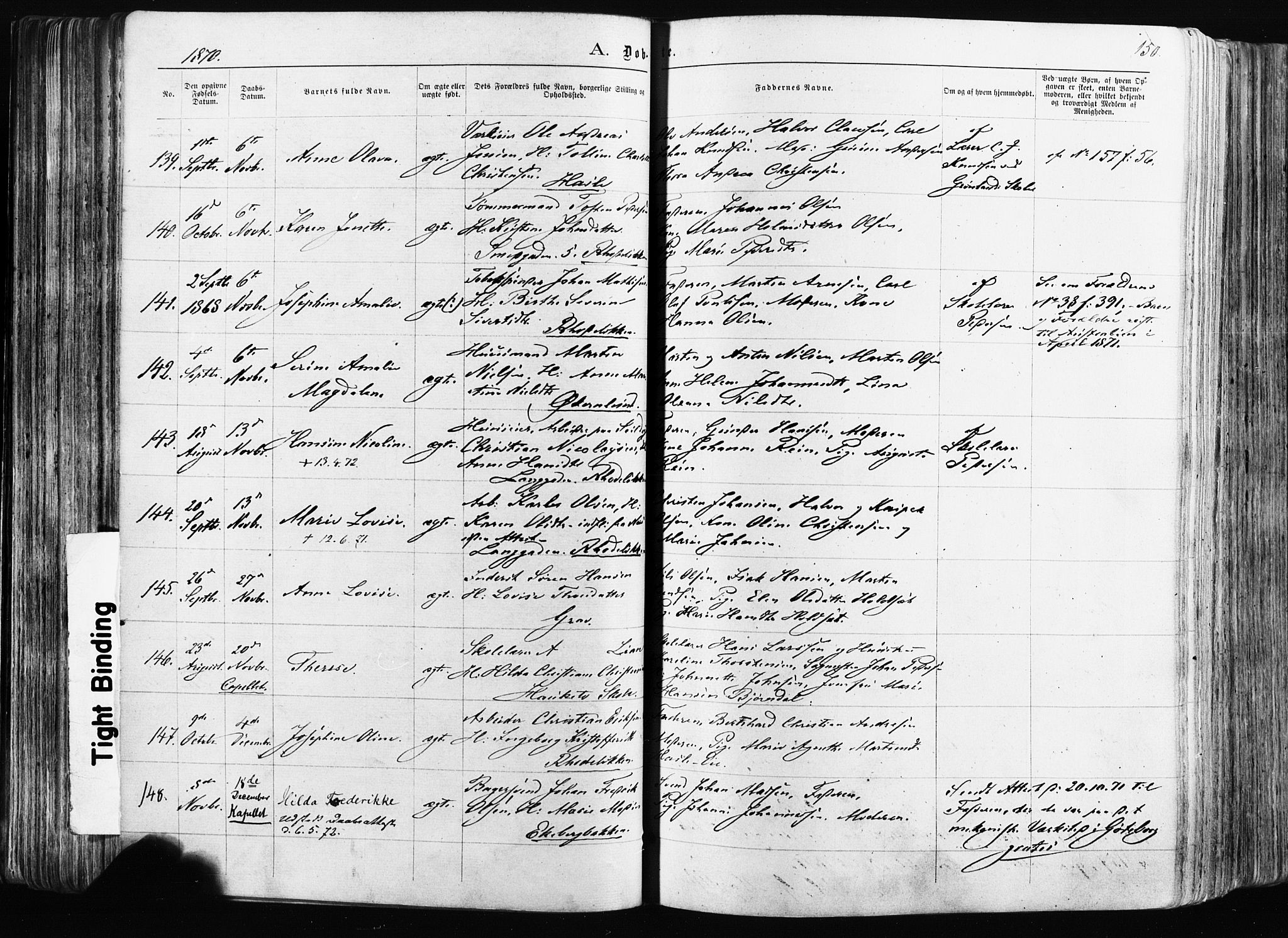 Østre Aker prestekontor Kirkebøker, AV/SAO-A-10840/F/Fa/L0003: Parish register (official) no. I 3, 1869-1875, p. 150