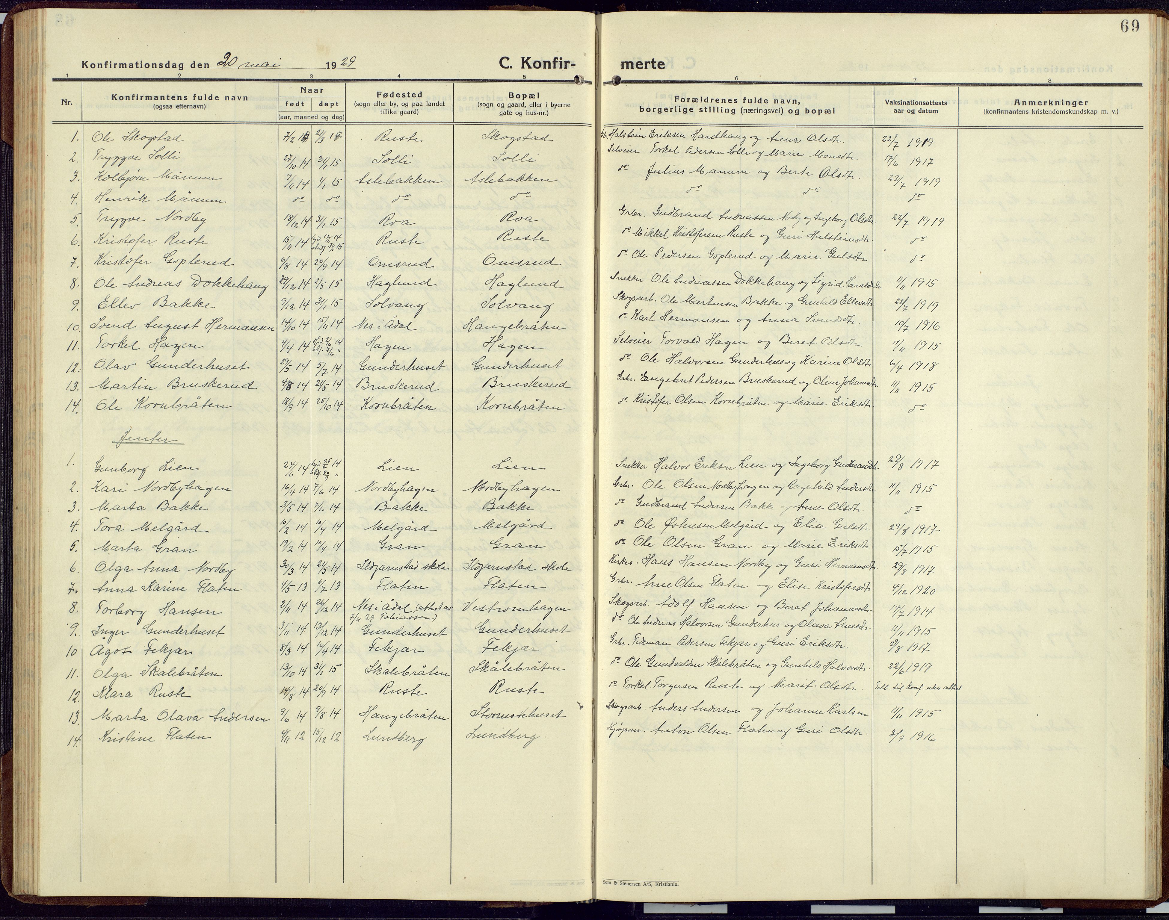 Sør-Aurdal prestekontor, SAH/PREST-128/H/Ha/Hab/L0012: Parish register (copy) no. 12, 1924-1956, p. 69