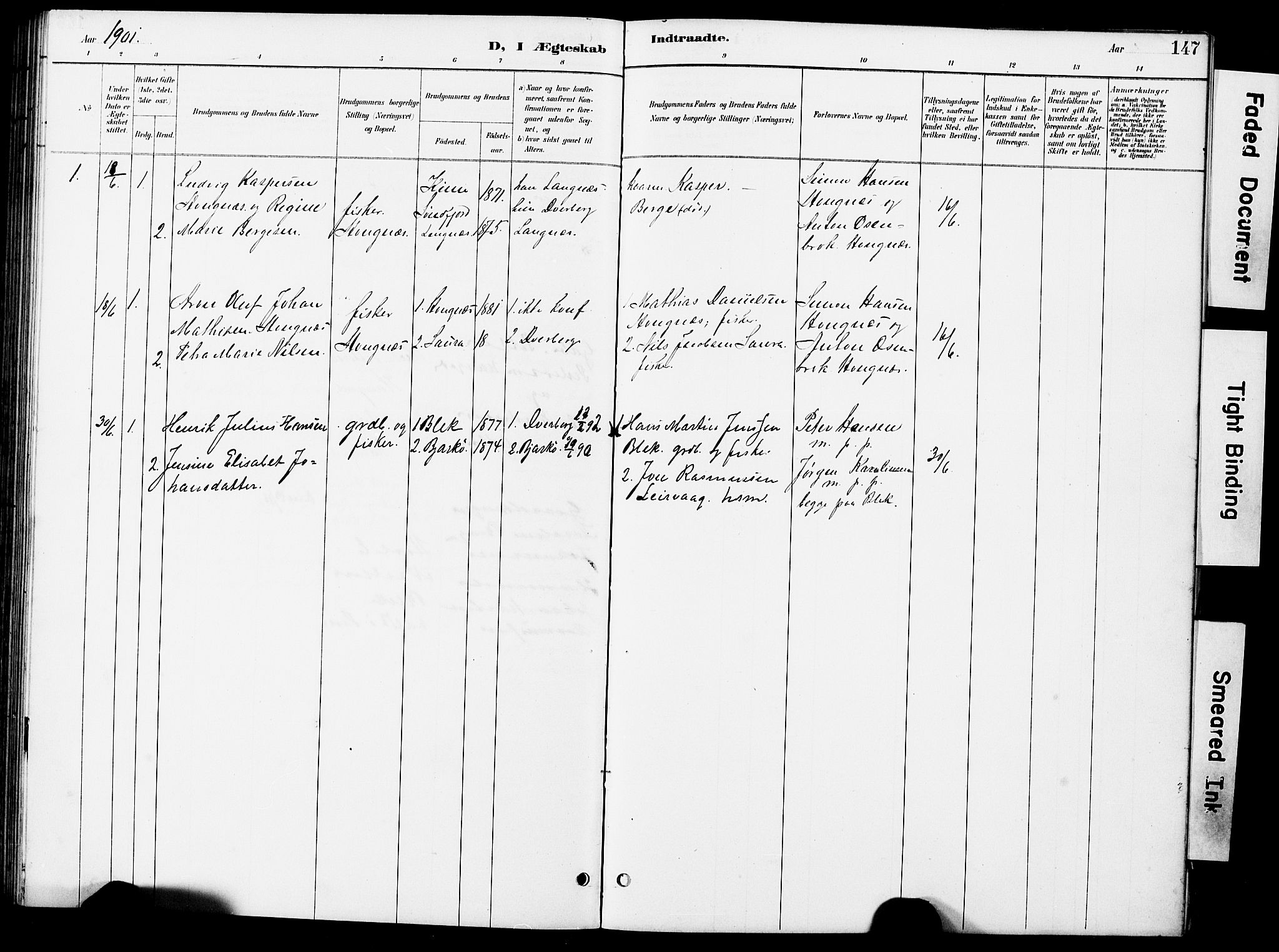 Ministerialprotokoller, klokkerbøker og fødselsregistre - Nordland, AV/SAT-A-1459/899/L1448: Parish register (copy) no. 899C03, 1887-1902, p. 147