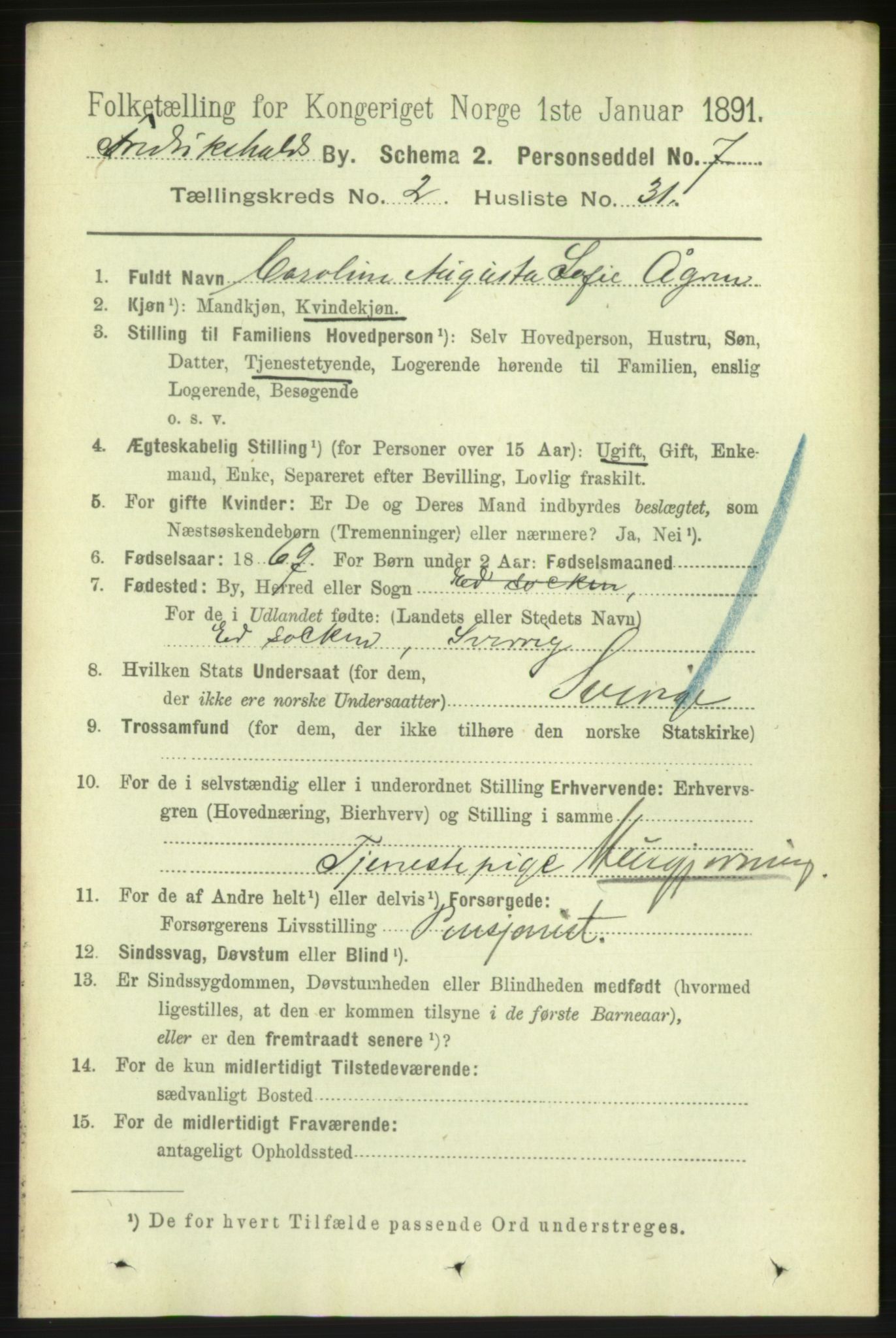 RA, 1891 census for 0101 Fredrikshald, 1891, p. 3050